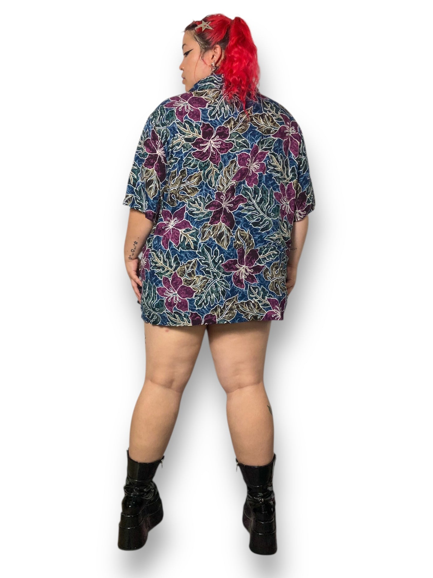 90’s/Y2K Hilo Hattie Blue and Purple Hawaiian Shirt (3X)