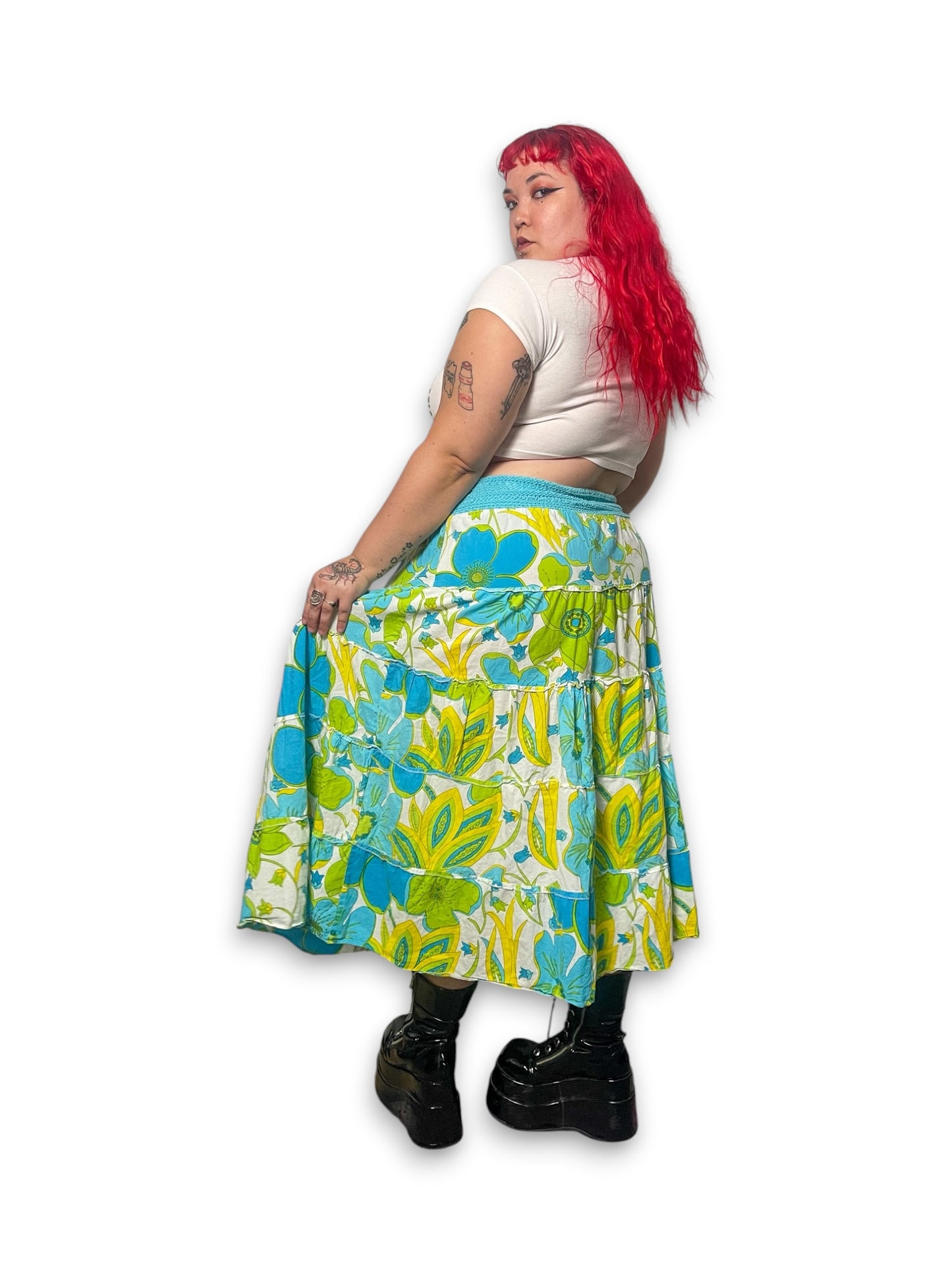 Y2K Floral Tiered Midi Skirt (2X)