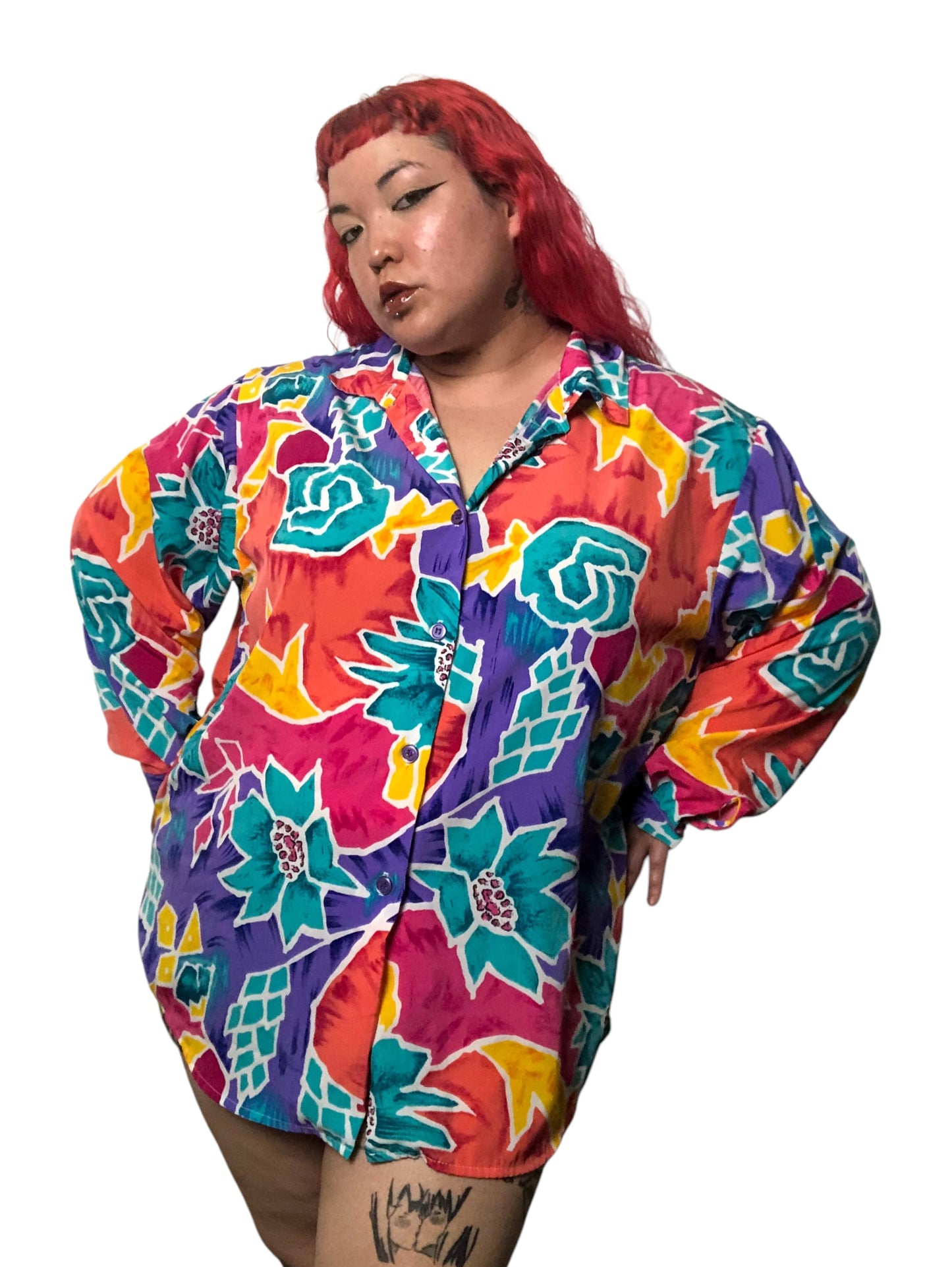 80’s S.G. Sport Colorful Retro Print Blouse (3X)