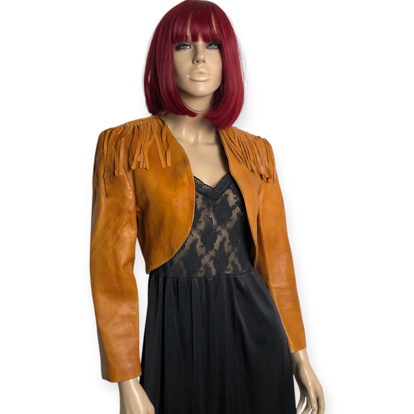 80’s Sybil Tan Faux Leather Cropped Jacket (S)