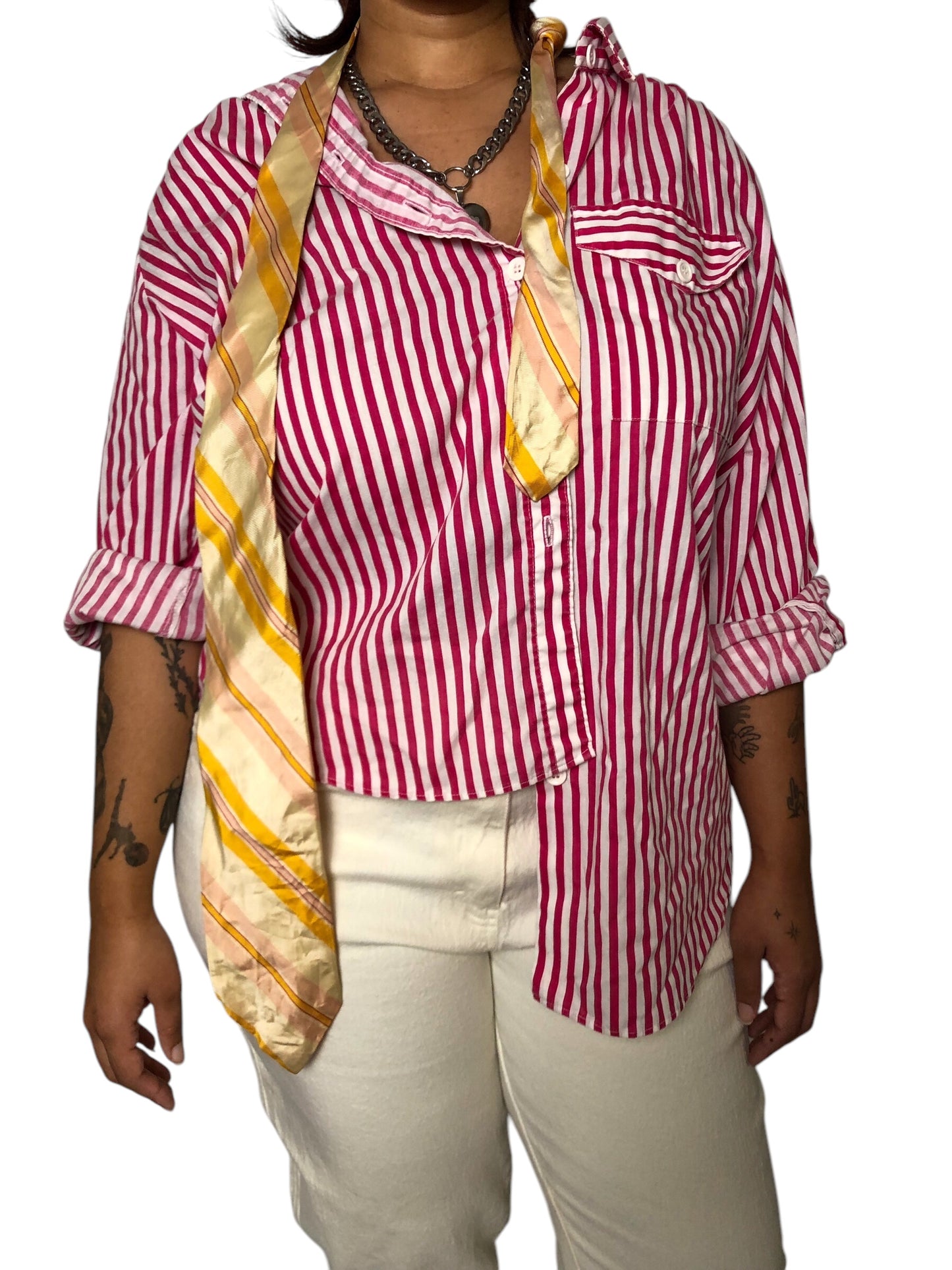 70’s/80’s Lady Oak Hill Pink and White Striped Shirt (2X)
