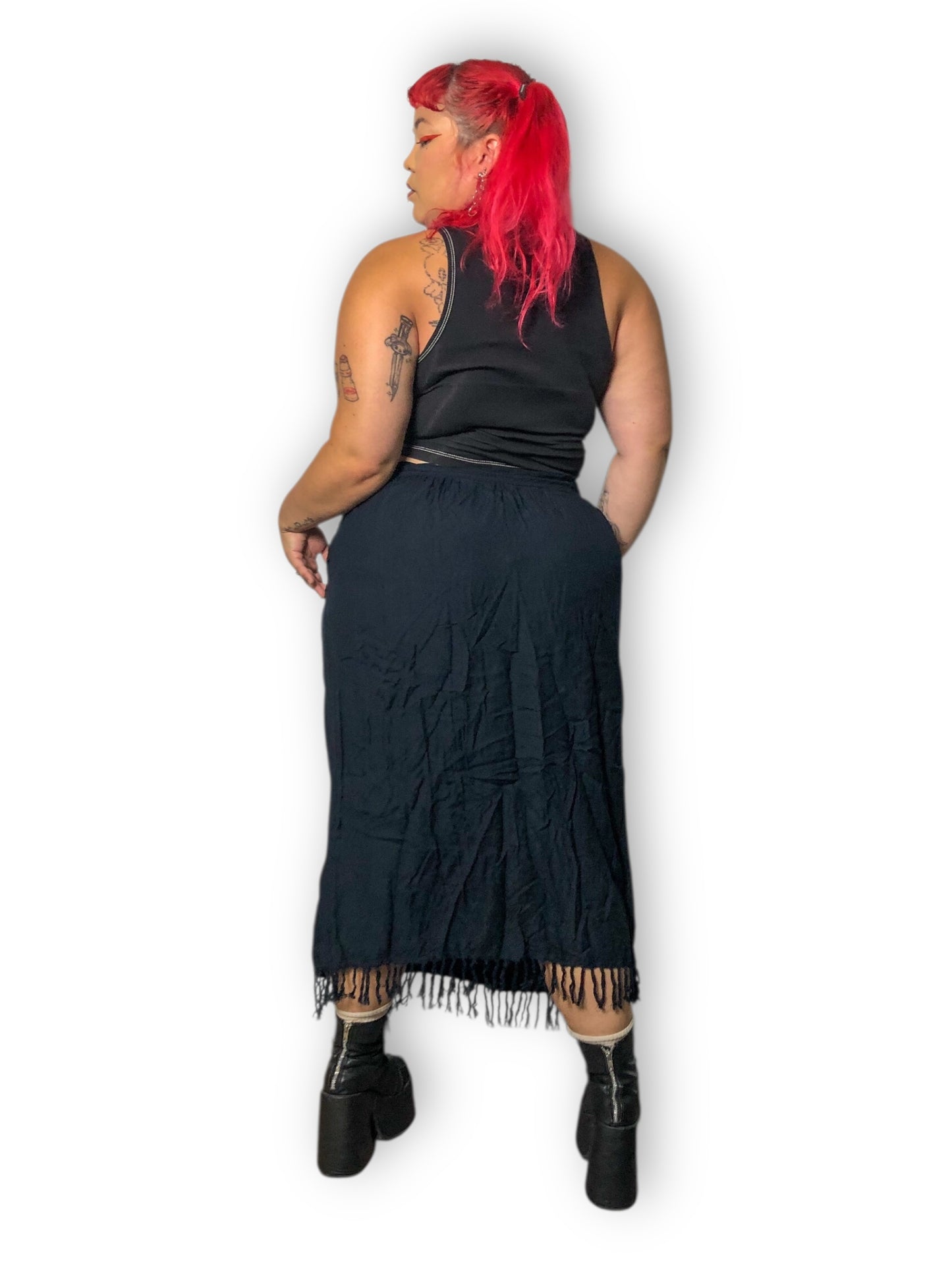 90’s/Y2K Cottonfields Black Midi Skirt (XL/2X/3X)