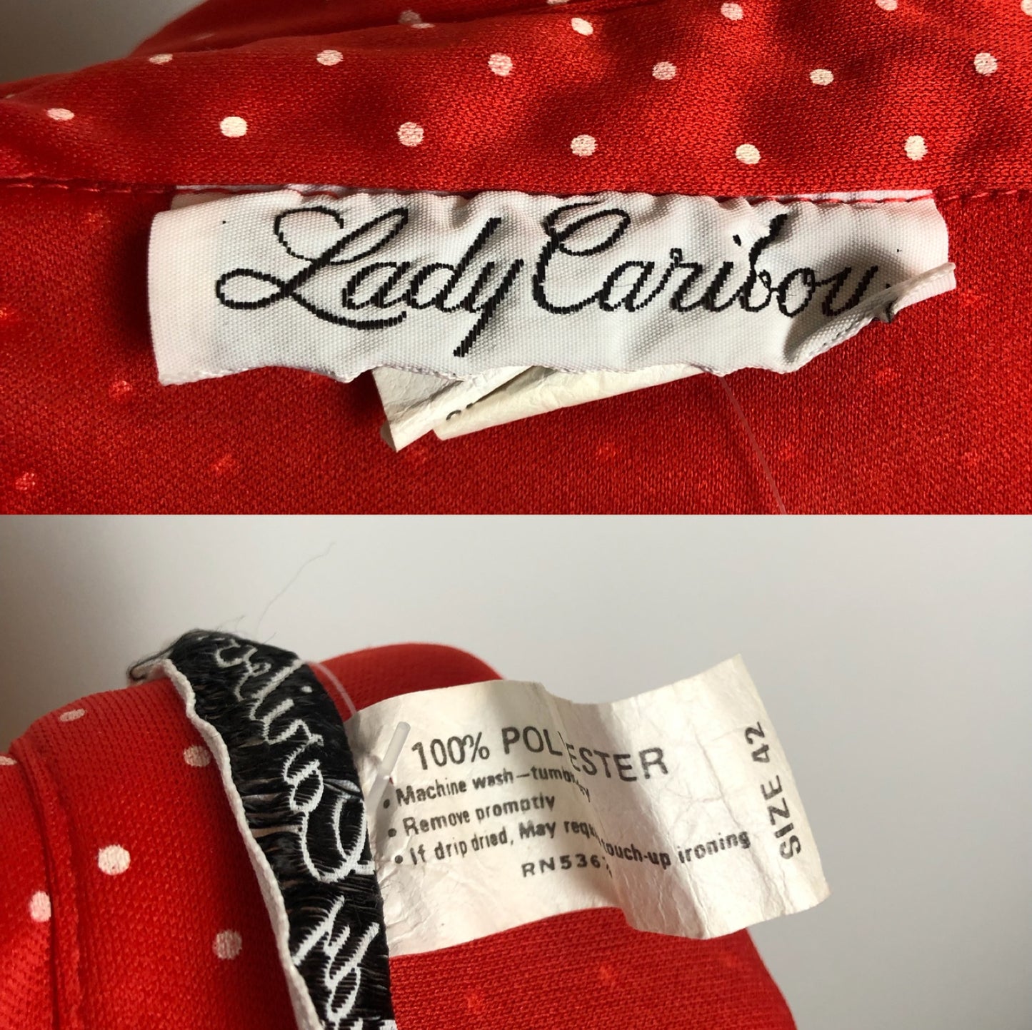 70’s/80’s Lady Caribou Red and White Polka Dot Shirt (XL/2X)