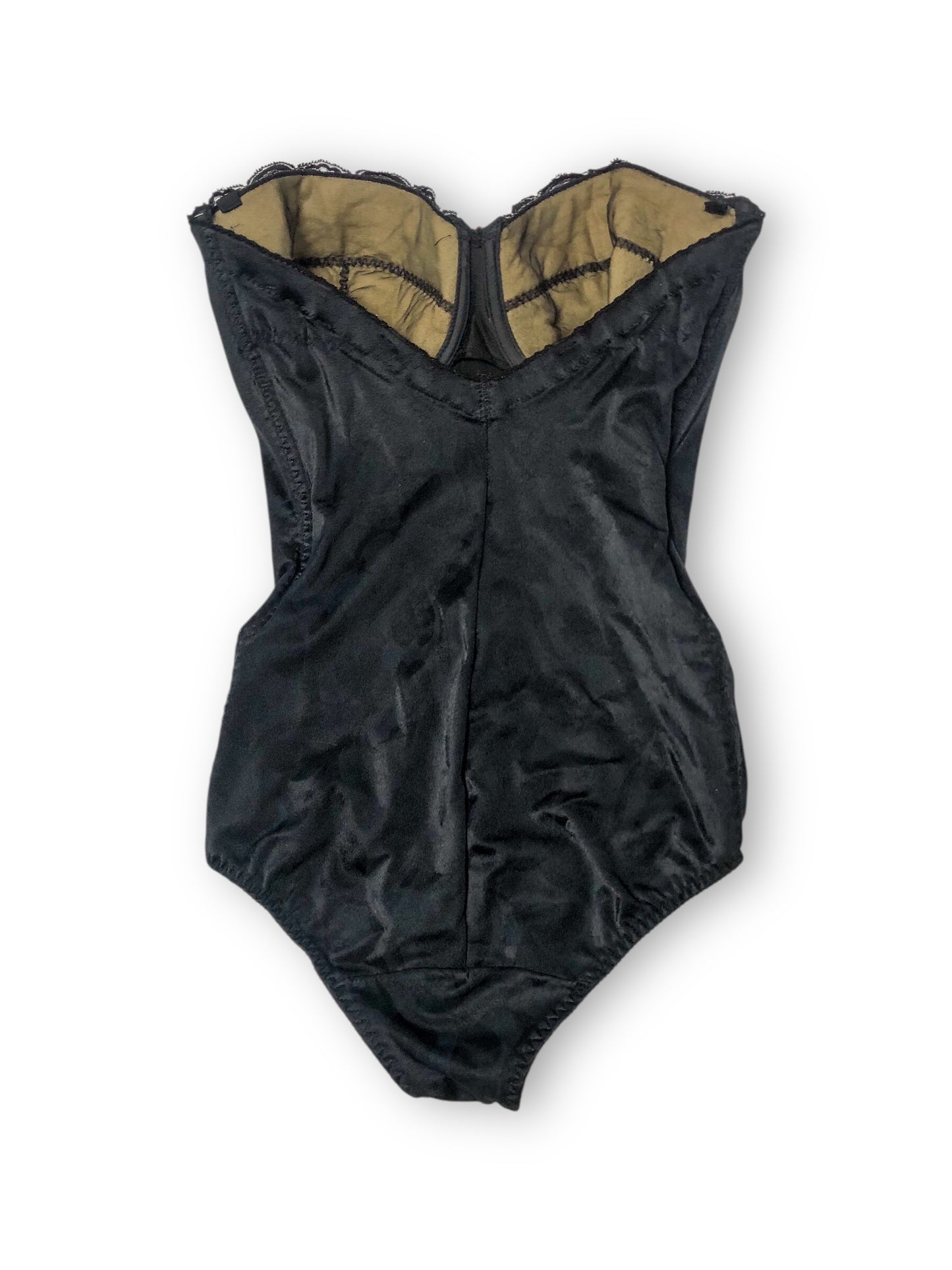 70’s Flexees Black Satin Bustier Bodysuit (38D)