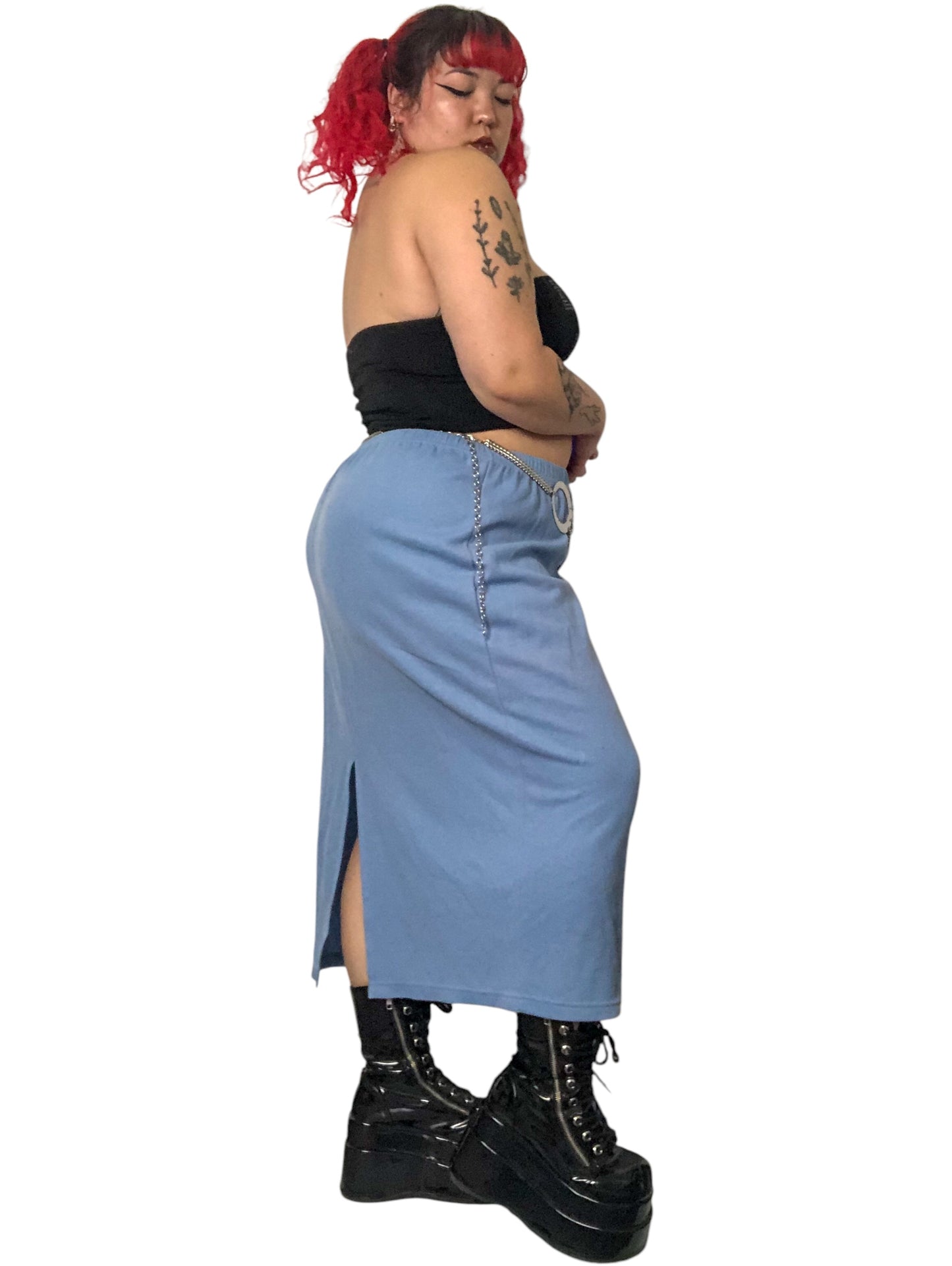 90’s Damasport Baby Blue Rib Knit Midi Skirt (3X)