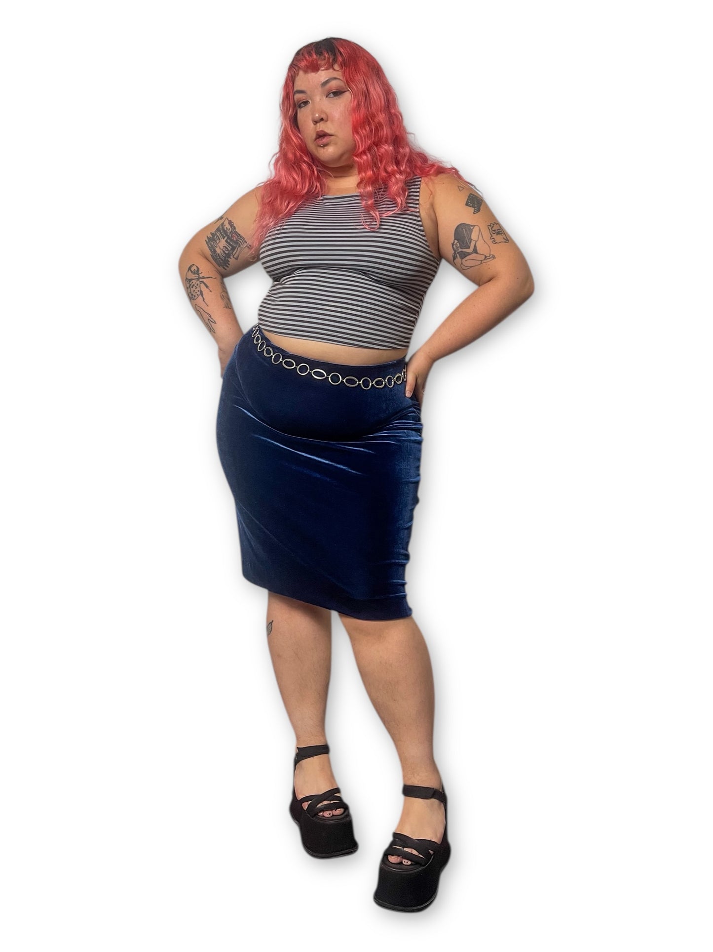 90’s/Y2K Dark Blue Velvet Skirt (L/XL/1X)