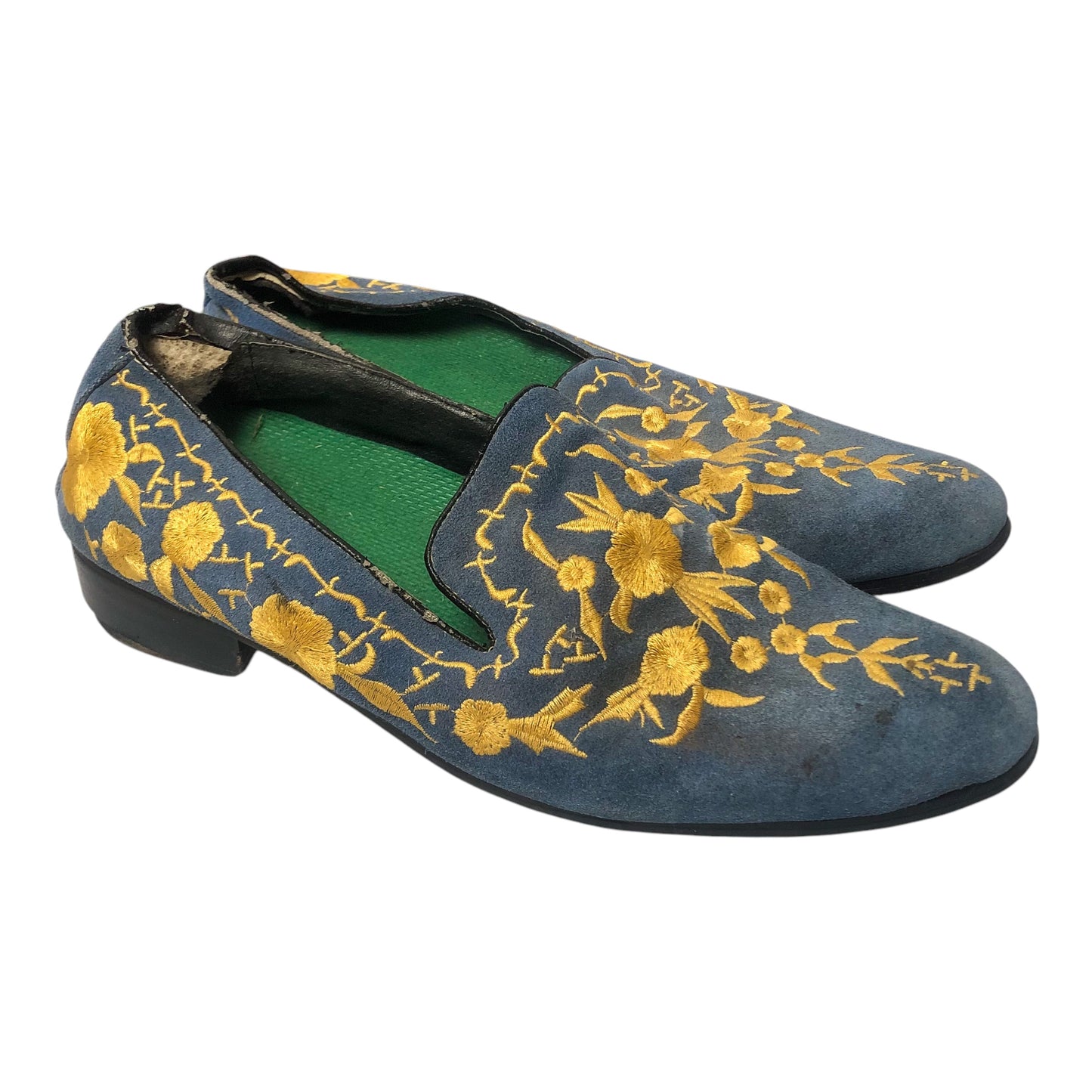 Vintage Floral Embroidered Suede Loafers (11.5)