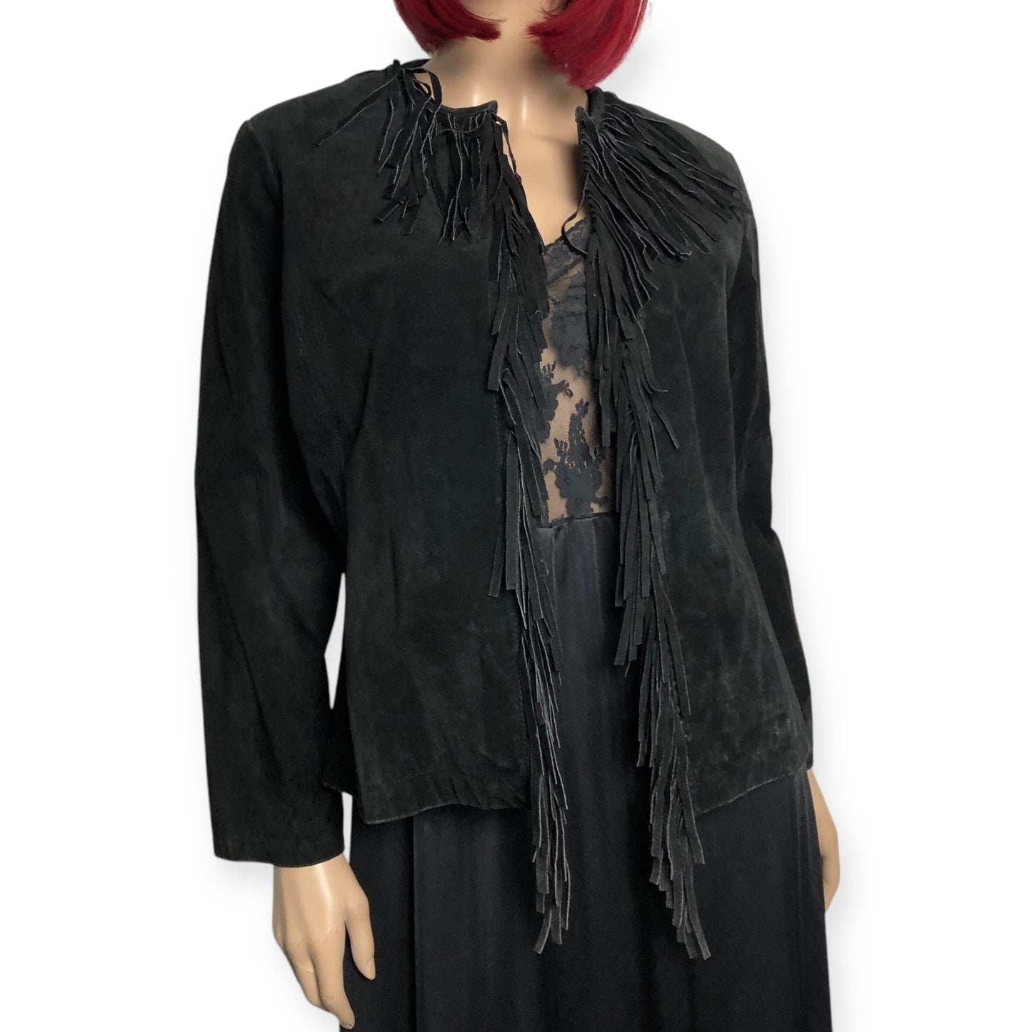 90’s A.M.I. Black Fringe Leather Jacket (L)