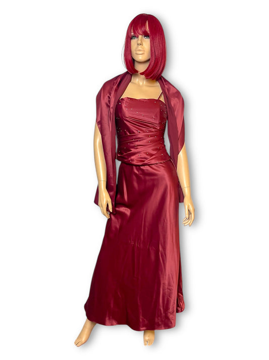 90’s Rebecca Burgundy Satin 3-Piece Evening Set (XS)