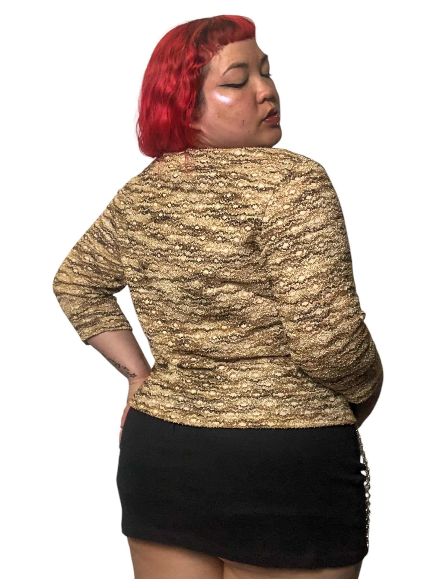 90’s/Y2K Kathie Lee Tan Chenille Embroidered Long Sleeve Top (XL)