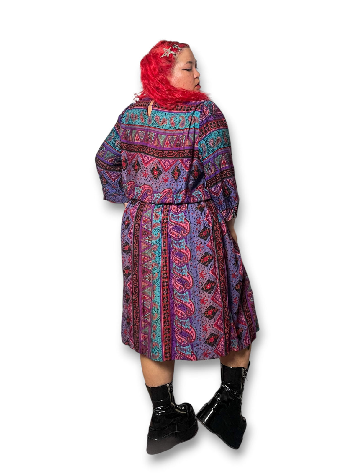 80’s Retro Print Midi Dress (2X/3X)