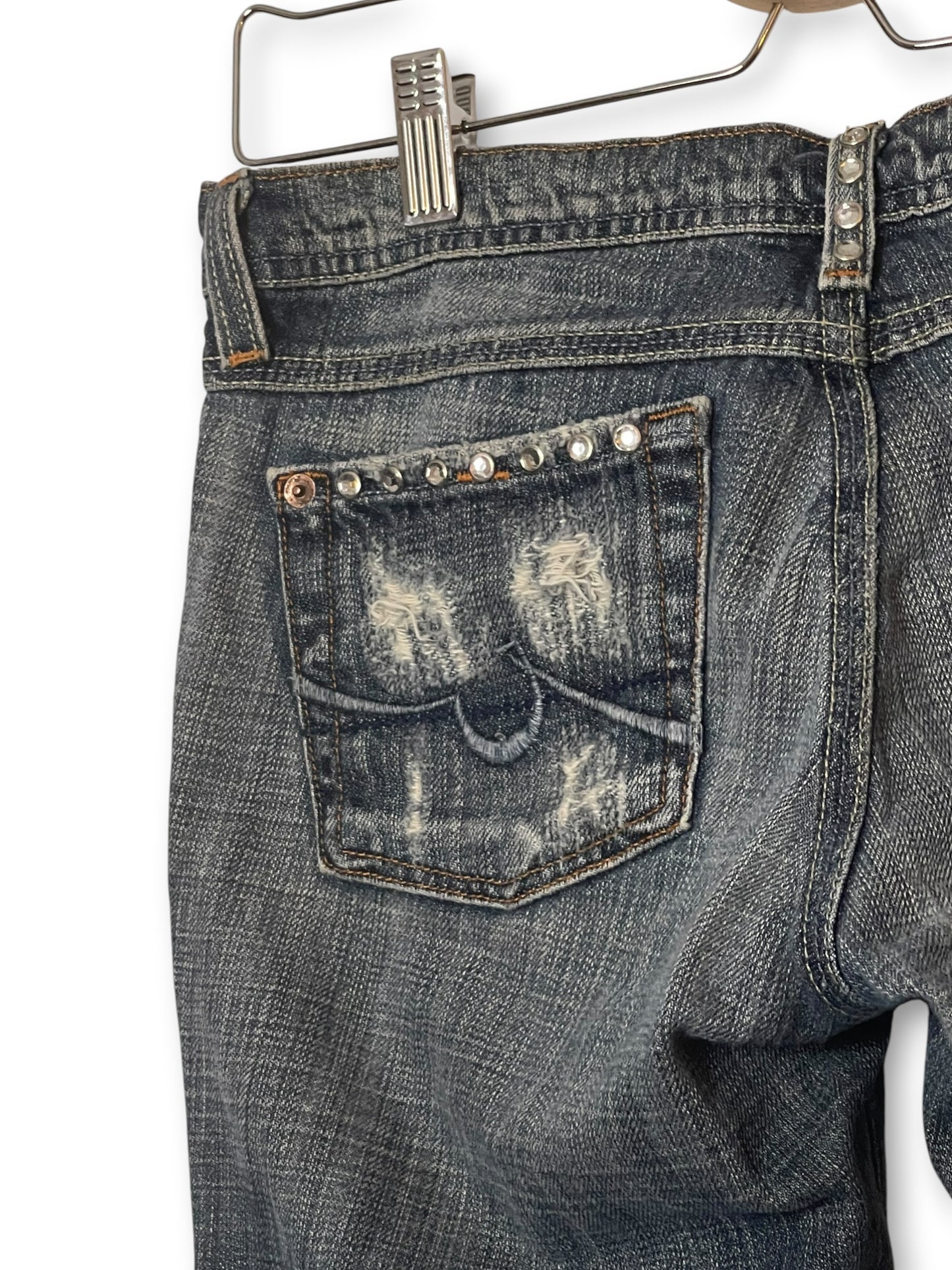 Y2K Medium Wash Distressed Jeans (S)