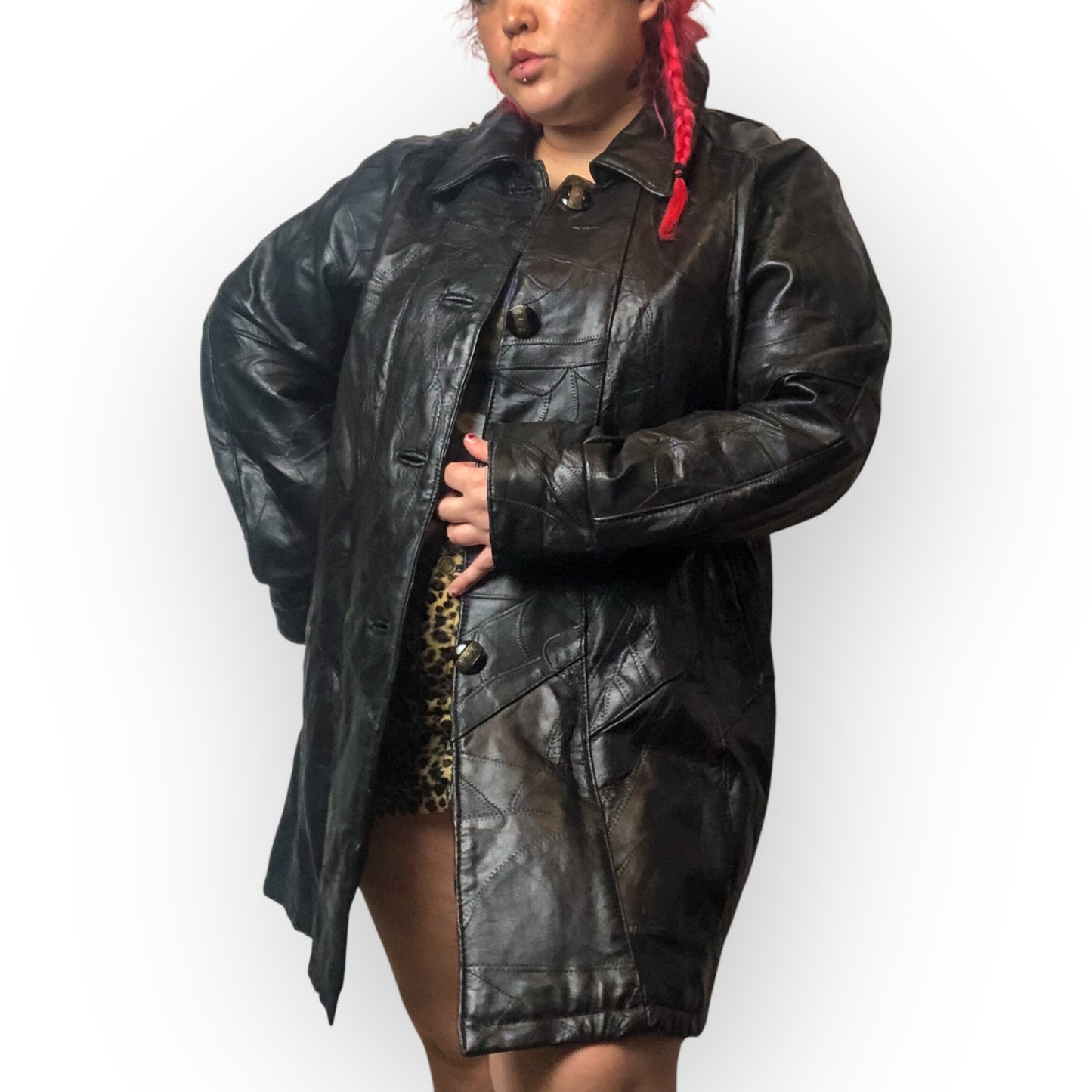 90’s Maxam Black Mosaic Patchwork Leather Jacket (XL)
