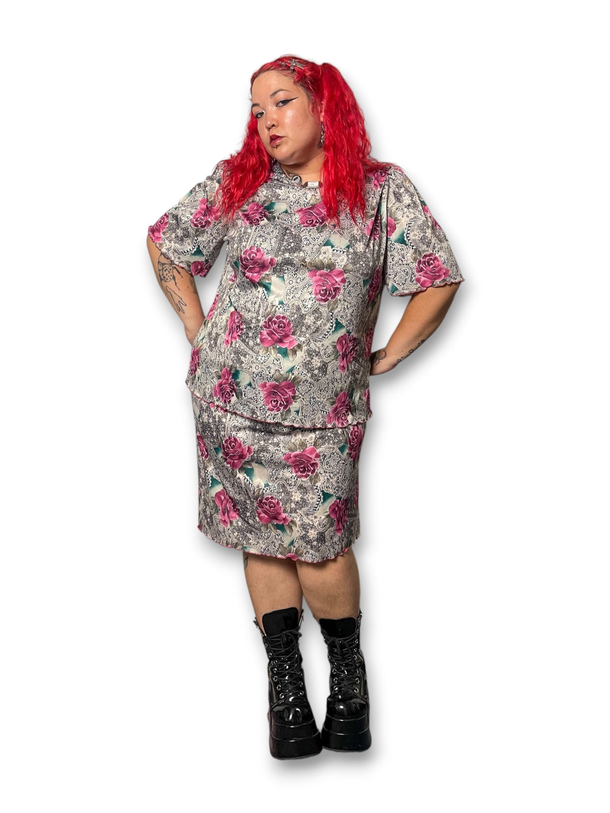 80’s Retro Floral Layered Dress (1X/2X)
