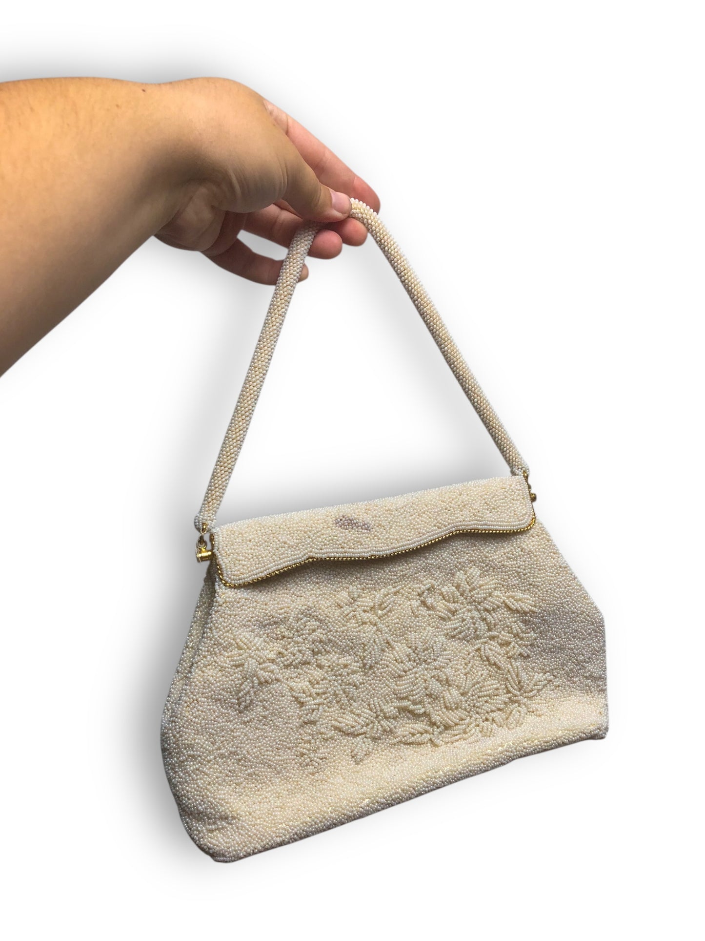 Vintage White Beaded Handbag