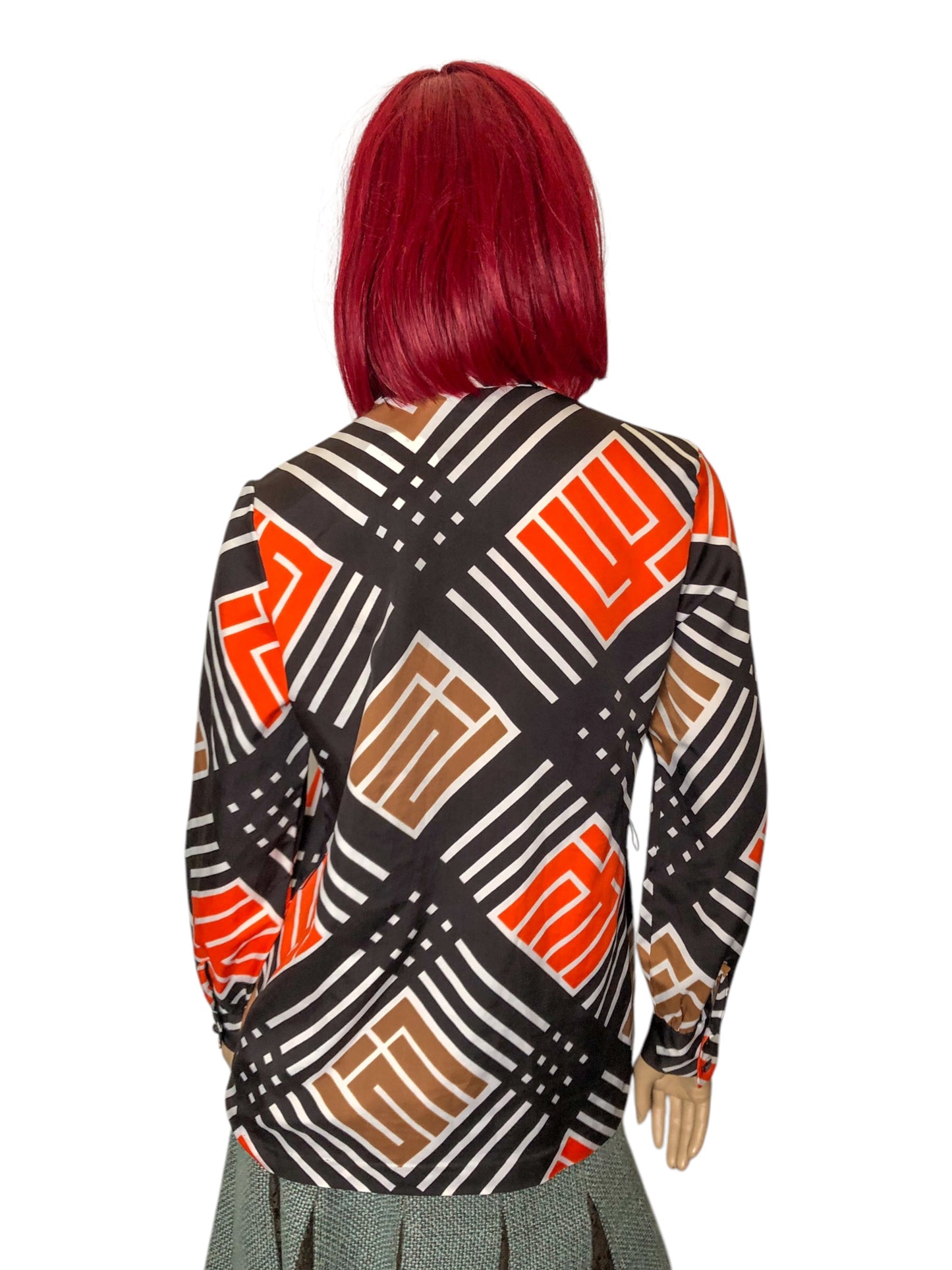 70’s Lady Arrow Retro Geometric Patterned Blouse (L)