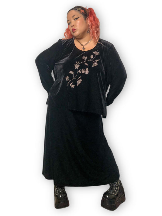 90’s/Y2K Jazz II Black Velvet Long Sleeve Maxi Dress (3X)