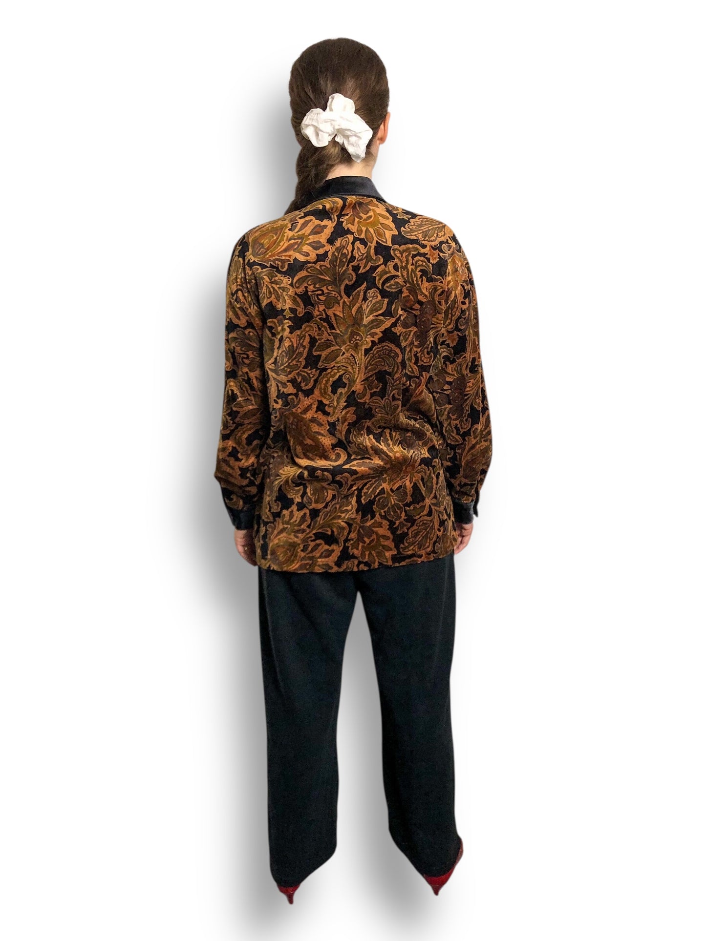 80’s/90’s Lizsport Black and Brown Paisley Velour Shirt (M/L)