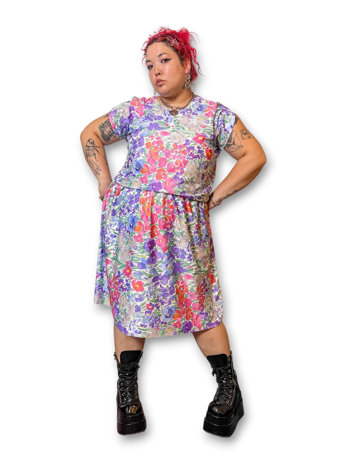 80’s Watercolor Floral Print Dress (3X)