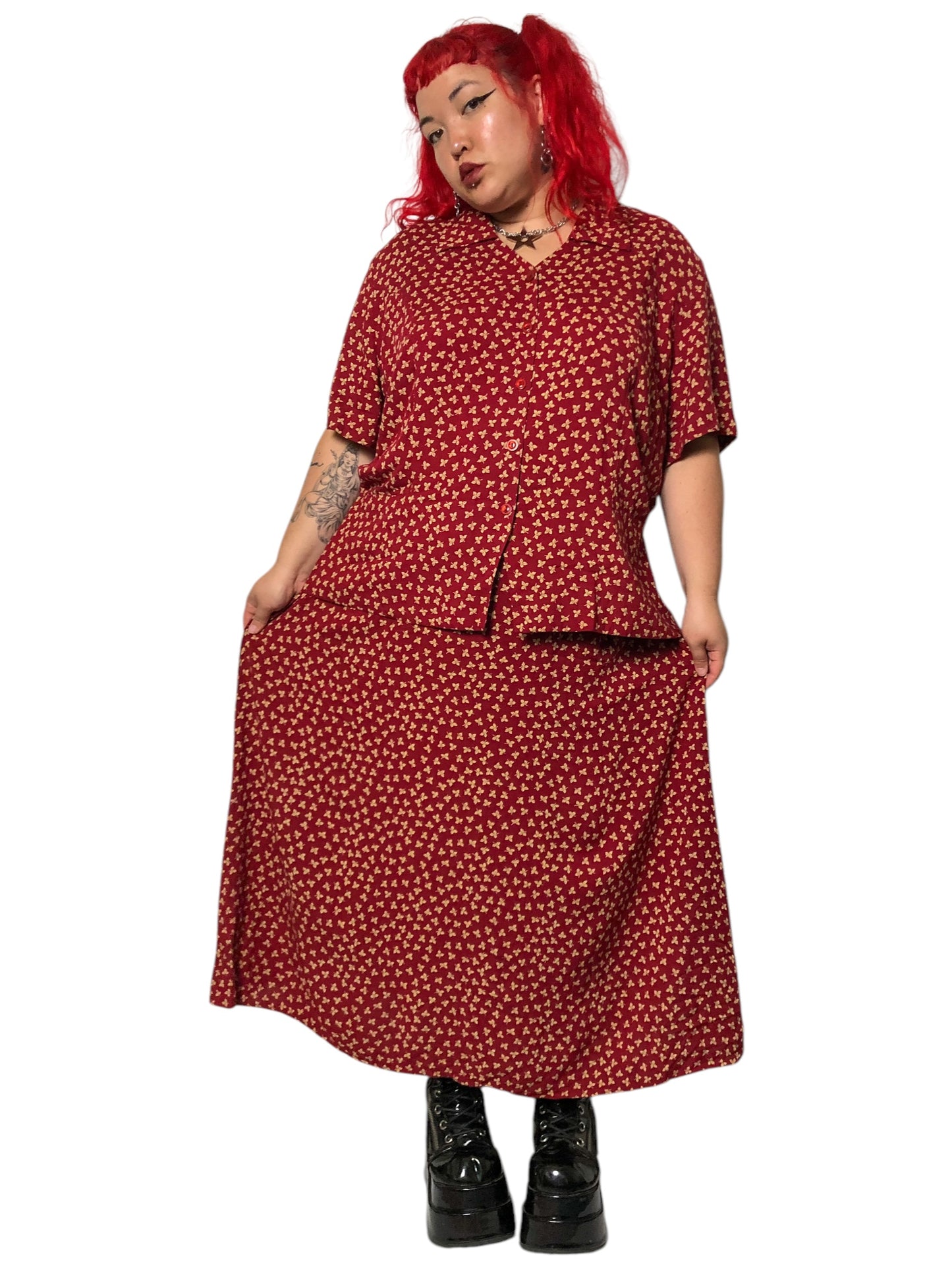 90’s Maggie McNaughton Burgundy Print 2-Piece Set (3X)