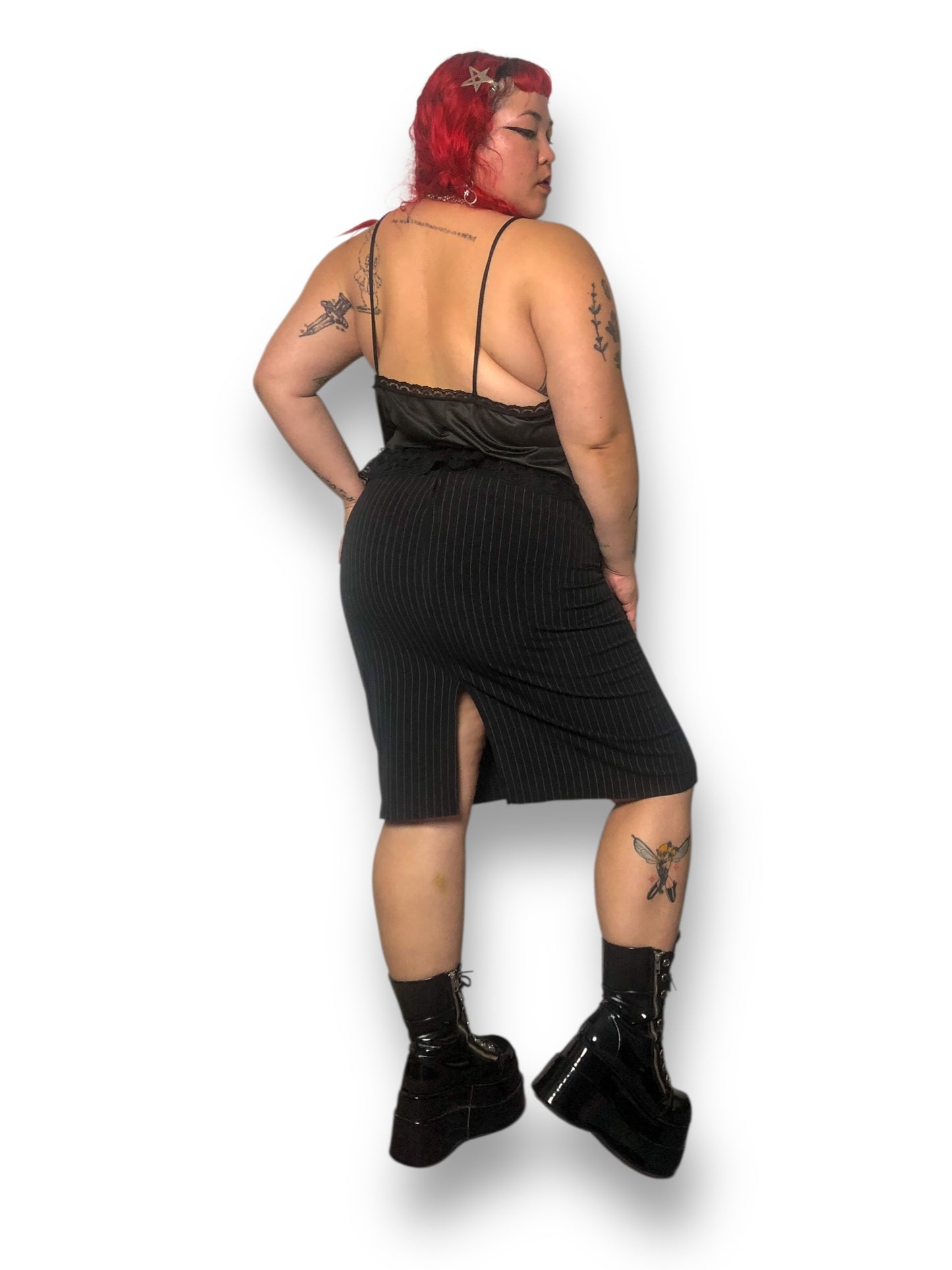 90’s JKLA California Black Pinstripe Pencil Skirt (XL)