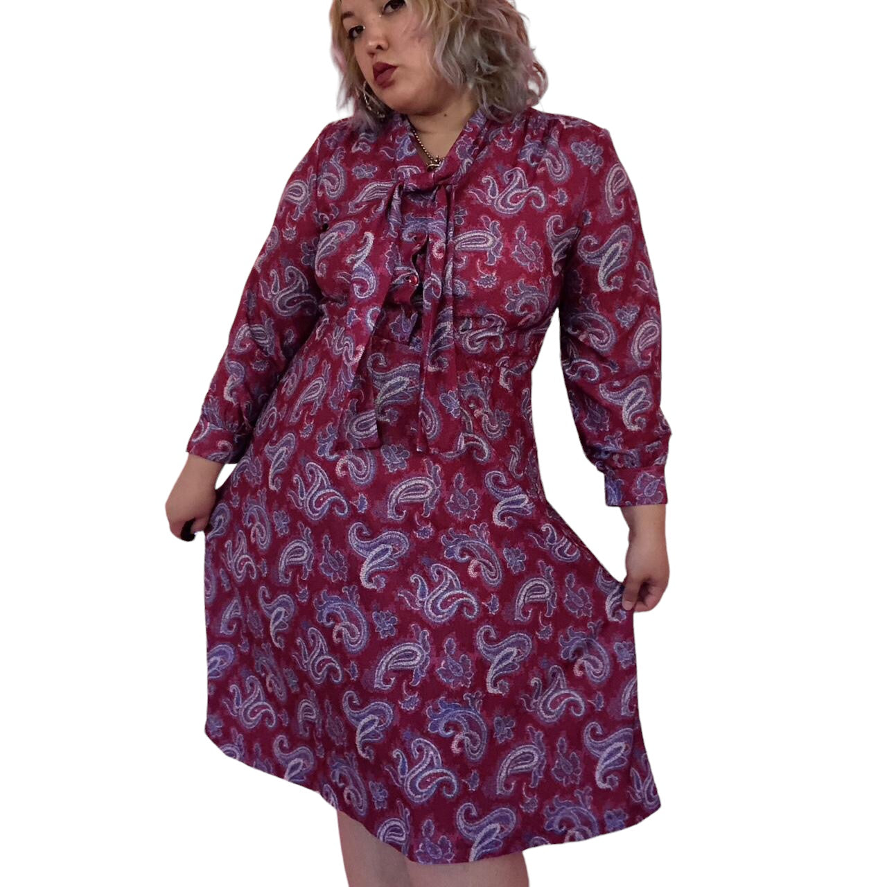 80's Anthony Richards Fuschia Paisley Print Retro Midi Dress (L/XL)