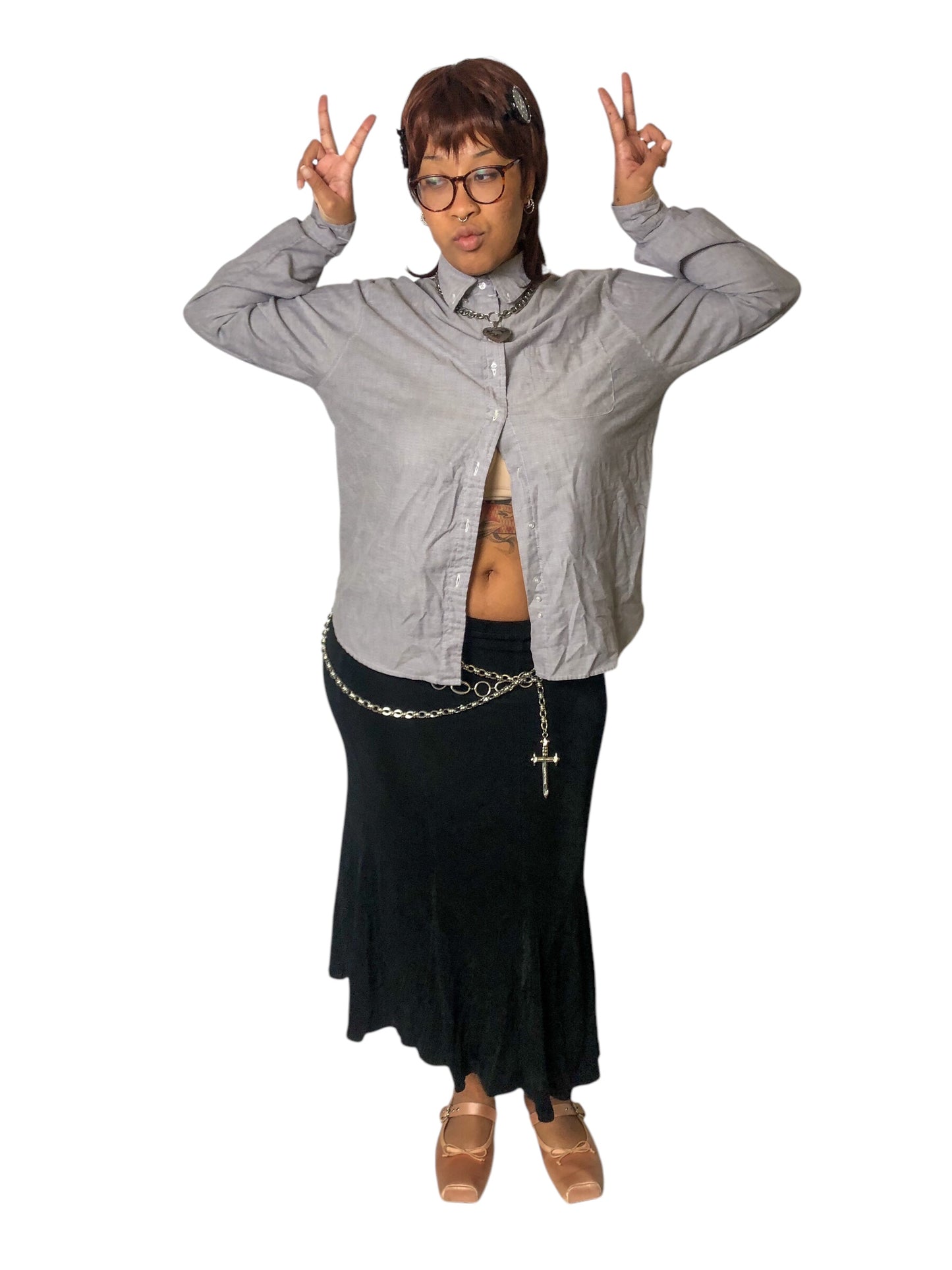 90’s/Y2K The Tall Collection Gray Button Down Shirt (2X)