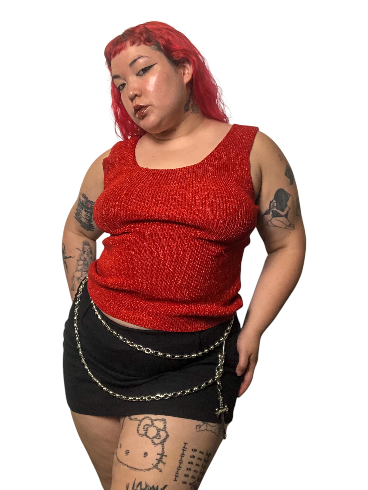 90’s/Y2K XXist Red Sparkly Knit Tank Top (XL/2X)