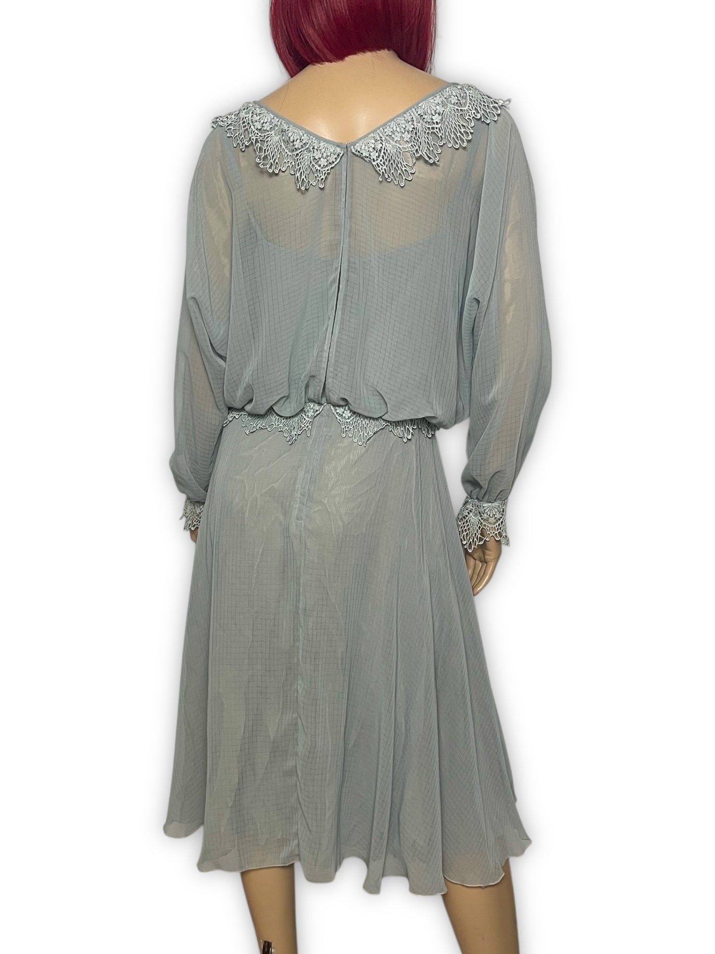 Vintage Gray Periwinkle Chiffon Dress (S/M)