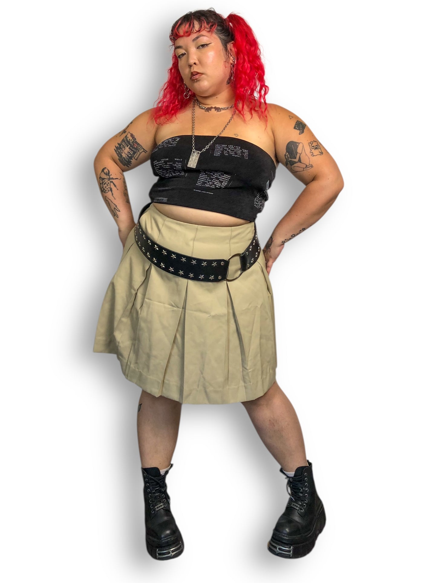90’s/Y2K Mills Uniform Co Khaki Pleated Skirt (2X)