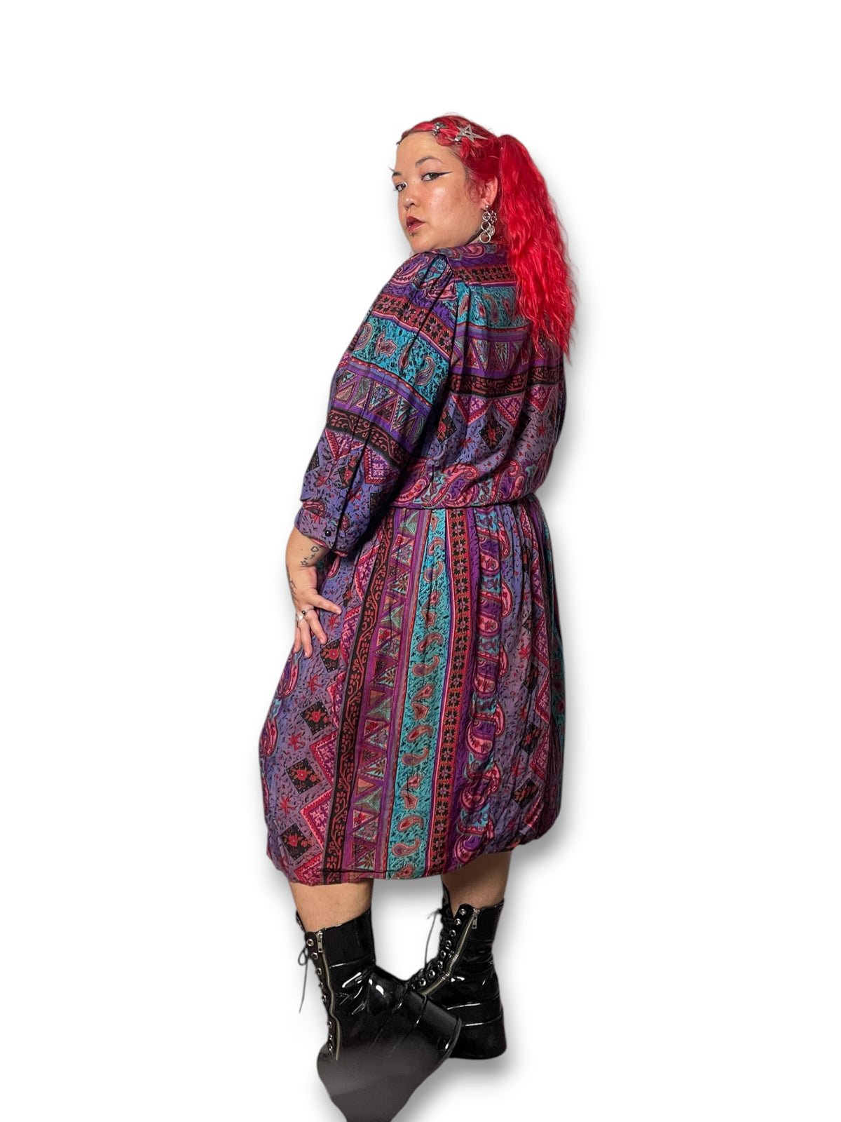 80’s Retro Print Midi Dress (2X/3X)