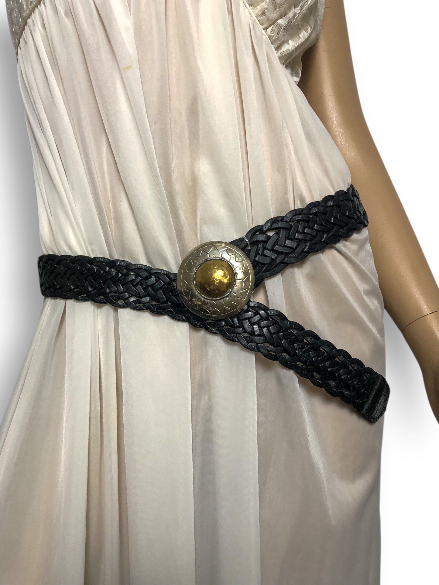 Vintage Black Leather Woven Belt (M/L)