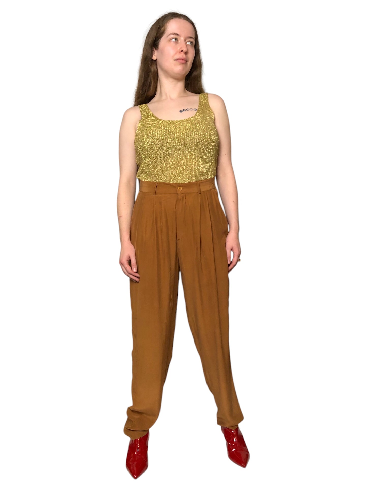 90’s Silk Club Copper Brown Pleated Pants (L)