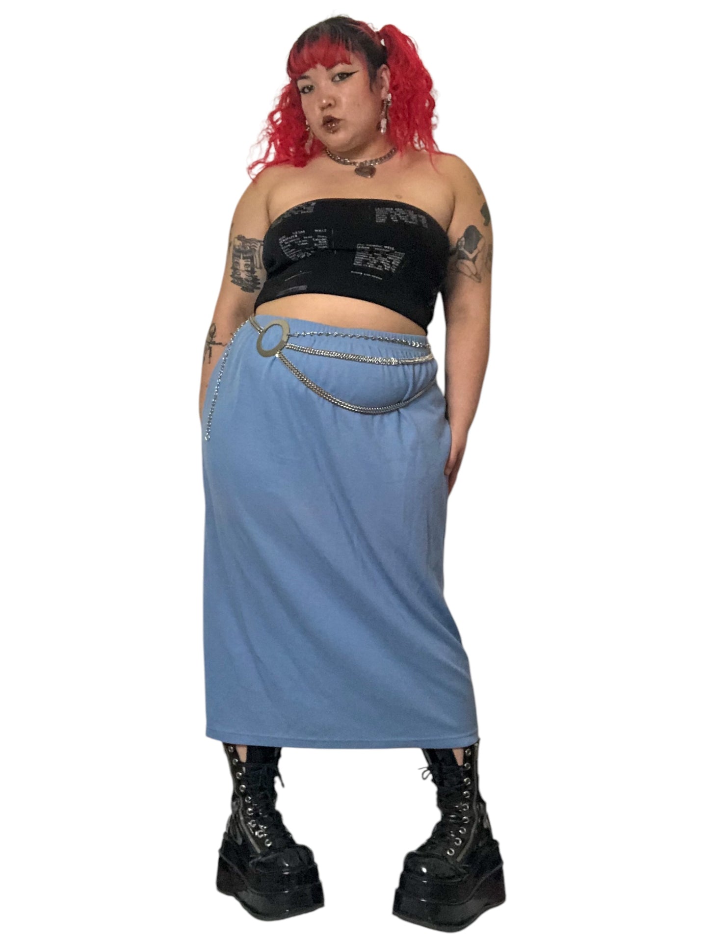 90’s Damasport Baby Blue Rib Knit Midi Skirt (3X)