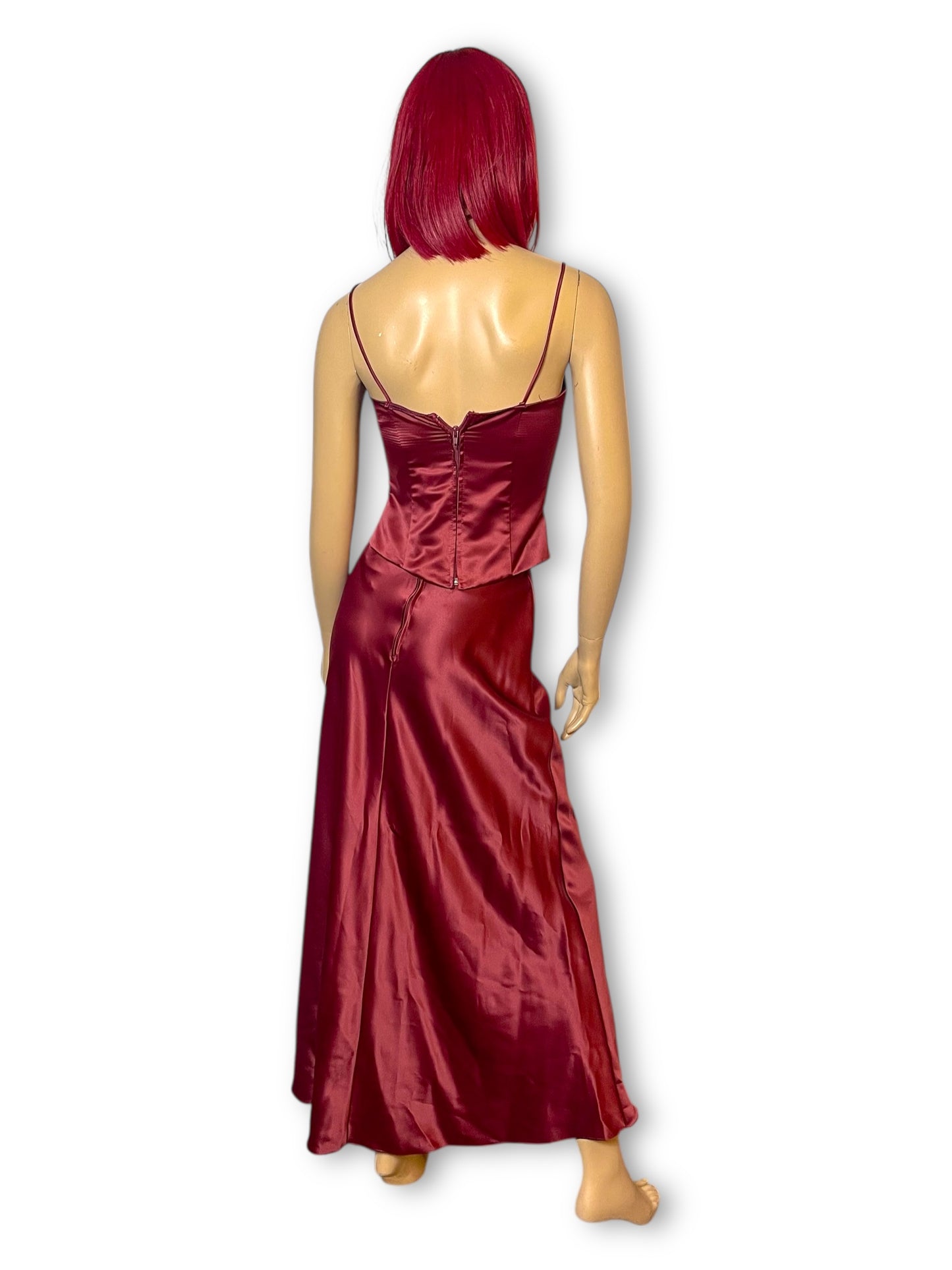 90’s Rebecca Burgundy Satin 3-Piece Evening Set (XS)