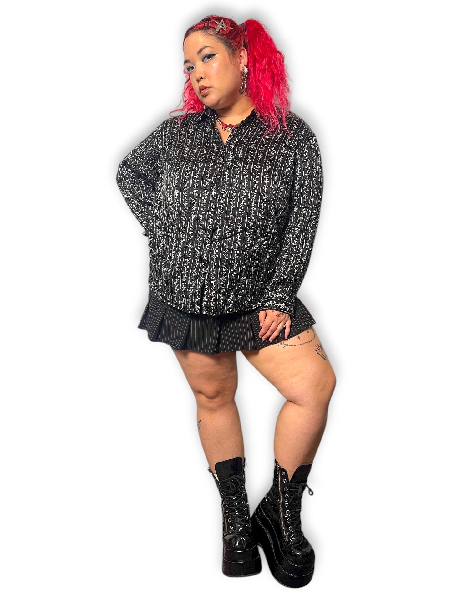 90’s/Y2K Style & Co Black and White Floral Print Blouse (3X)