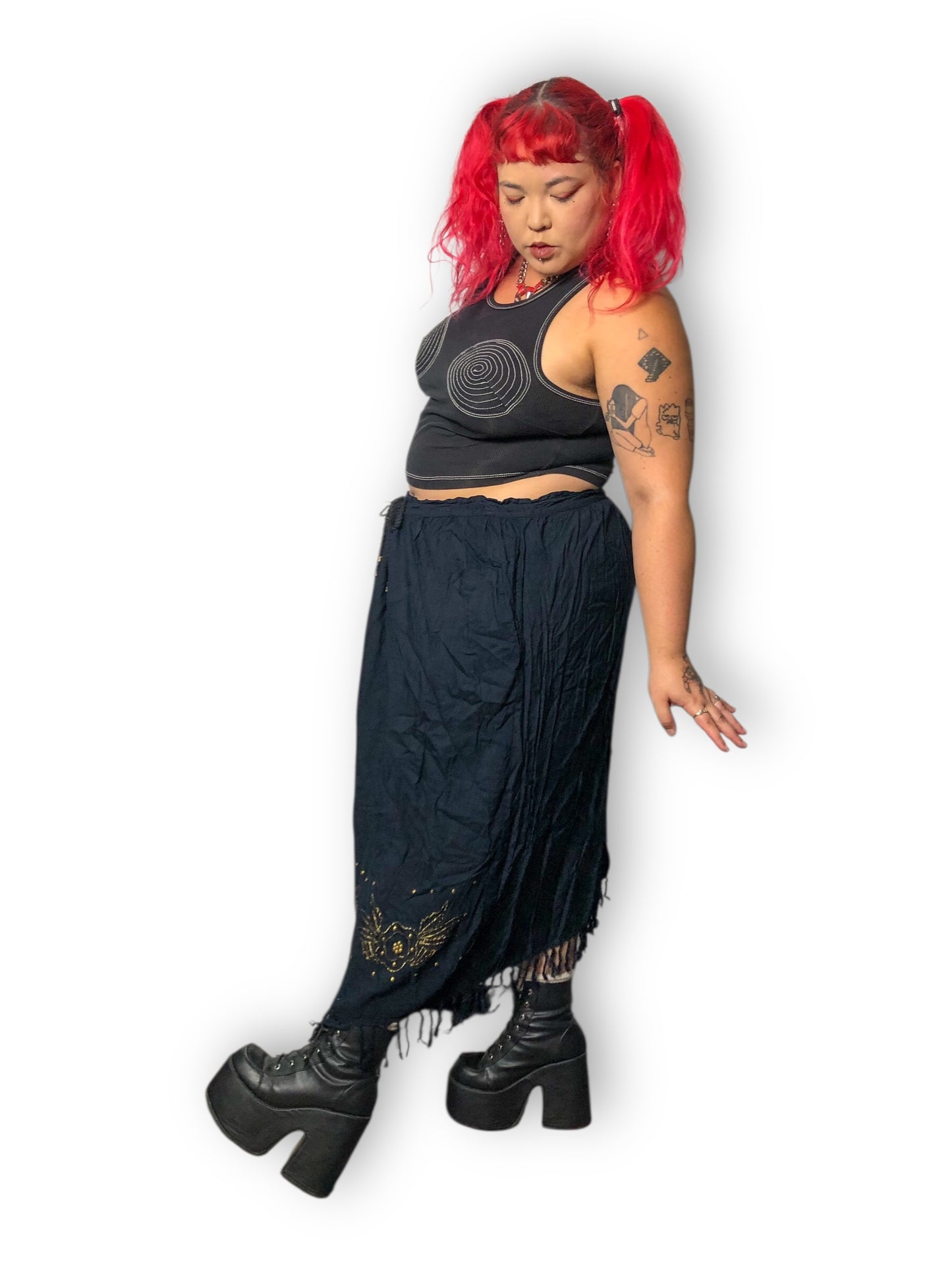 90’s/Y2K Cottonfields Black Midi Skirt (XL/2X/3X)