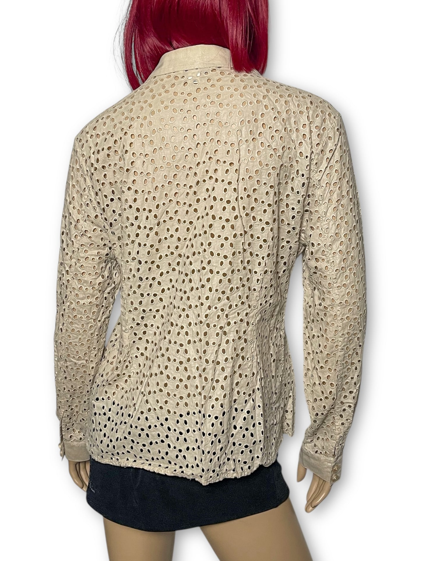 90’s/Y2K Spanner Cream Eyelet Blouse (L)