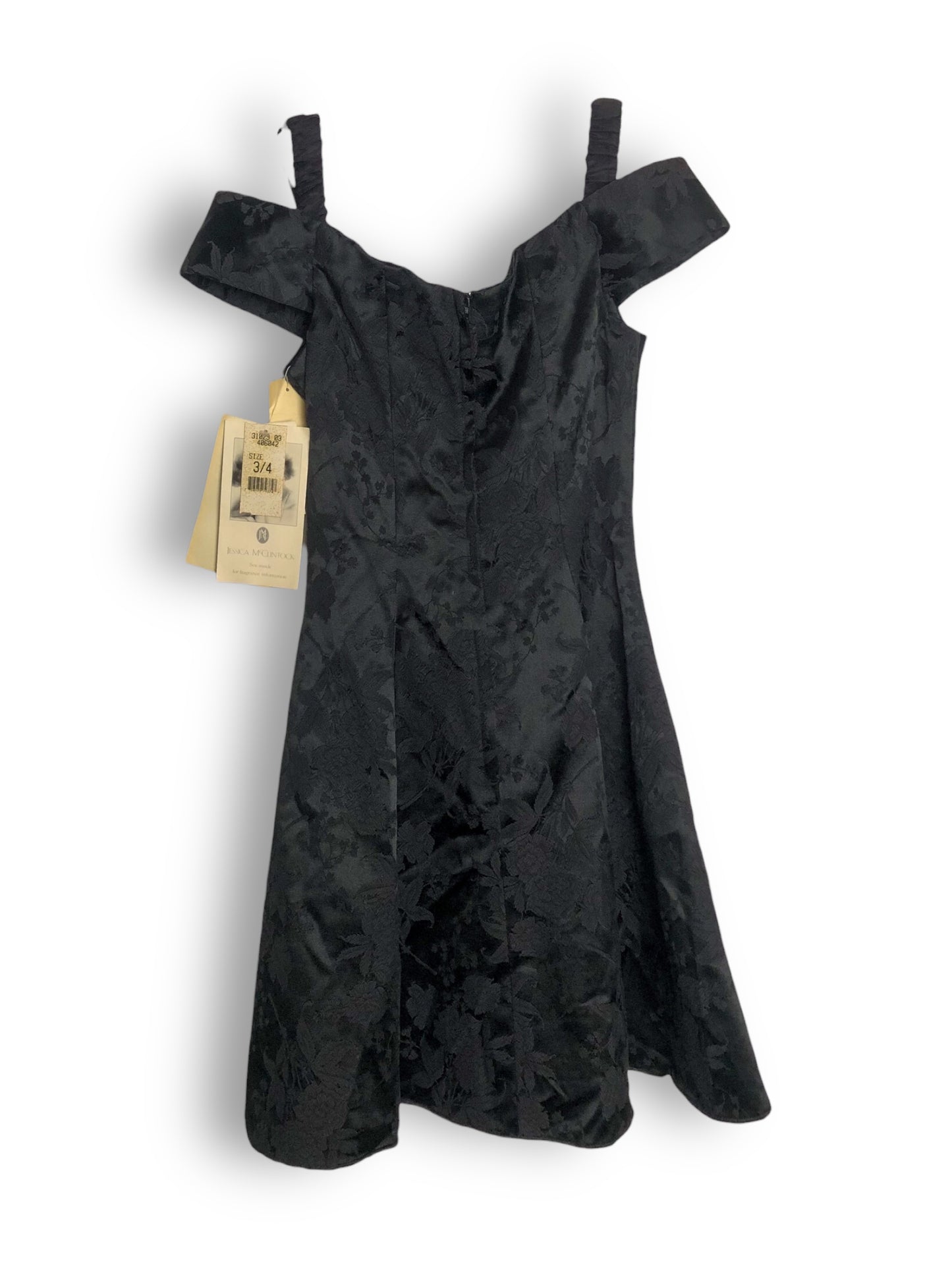 90’s Gunne Sax by Jessica McClintock Black Floral Brocade Cocktail Dress (XXS)