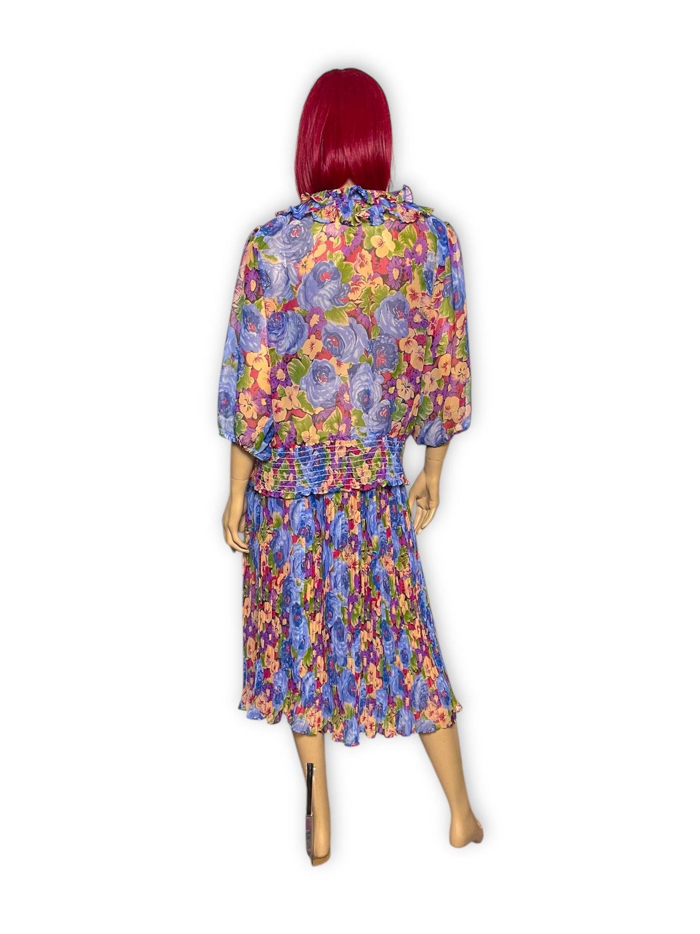 Vintage Sheer Blue Floral 2-Piece Set (L/XL/2X)