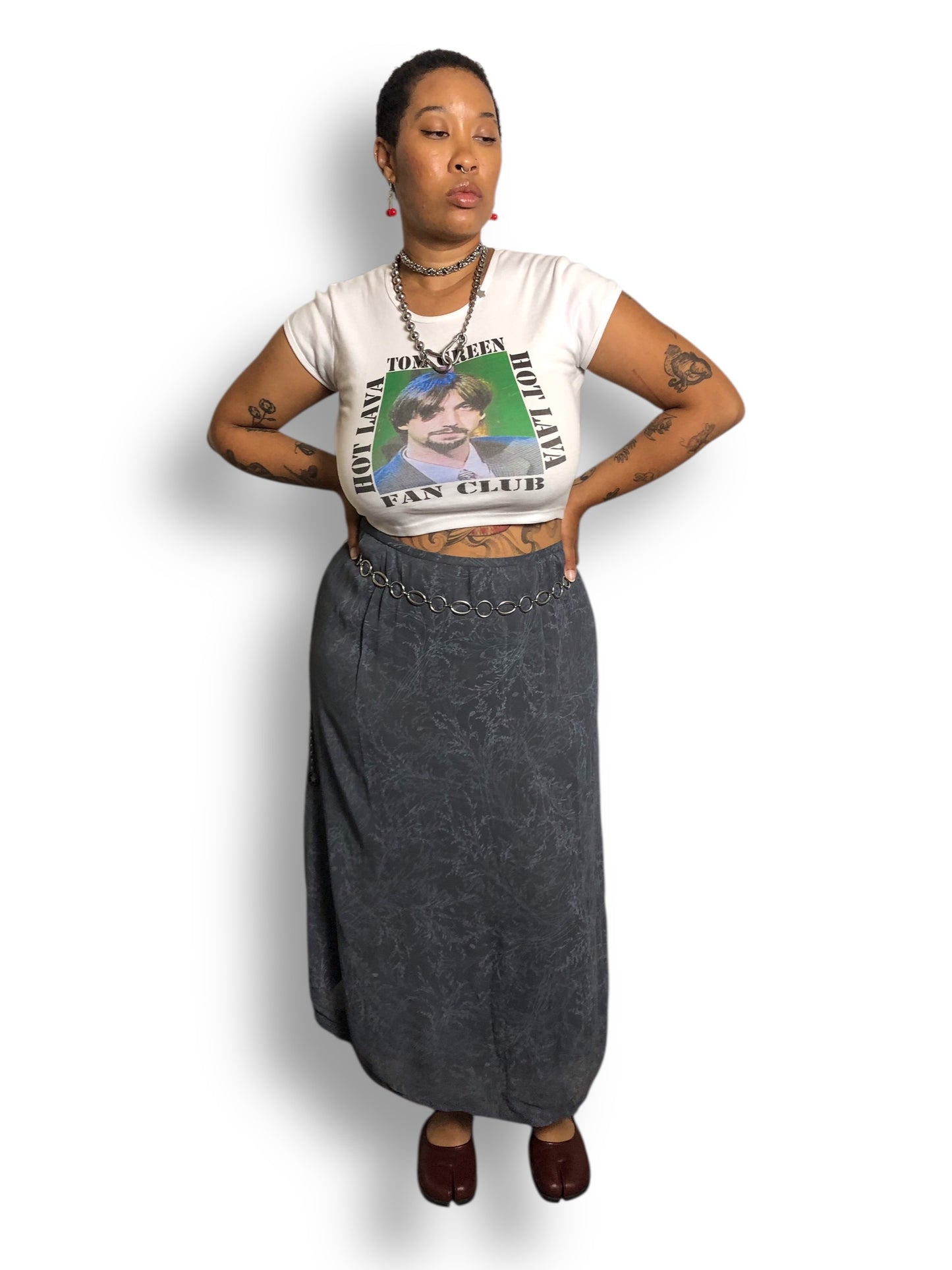 90’s/Y2K Merona Gray Floral Maxi Skirt (XL)