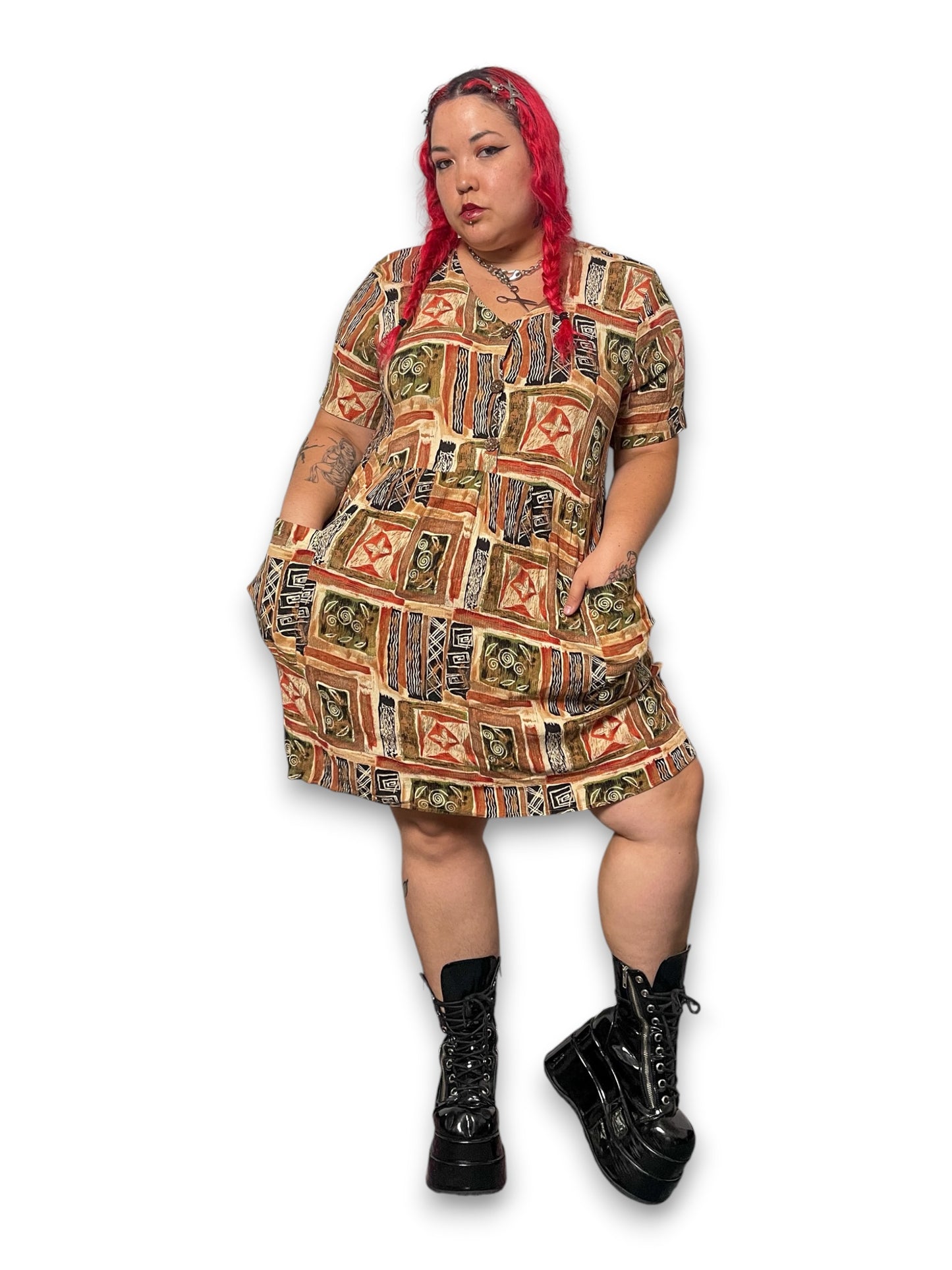 90’s/Y2K Boho Print Dress (XL/1X)