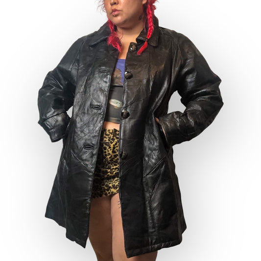 90’s Maxam Black Mosaic Patchwork Leather Jacket (XL)