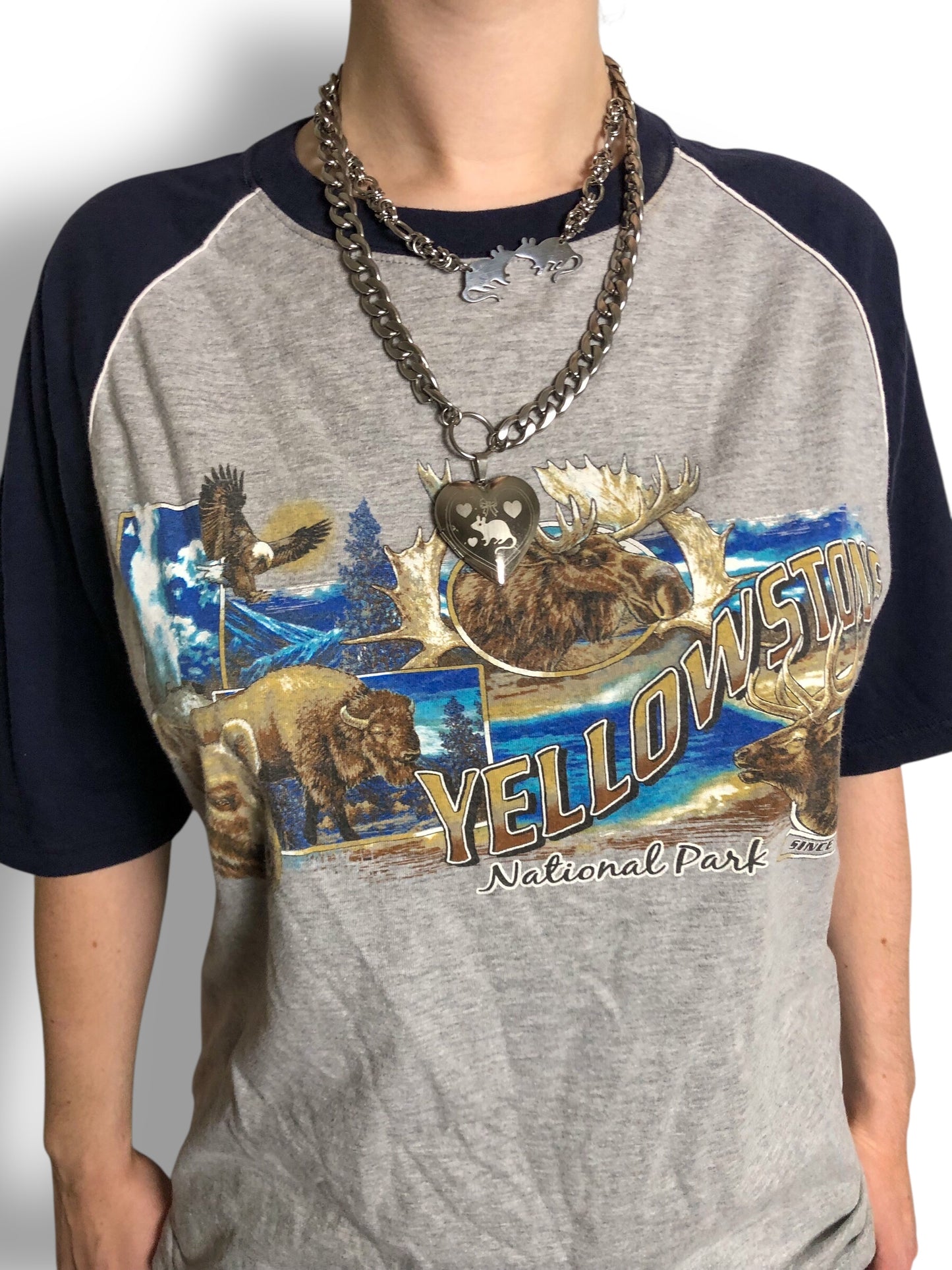 Y2K Yellowstone National Park Heather Gray Raglan T-Shirt (L)