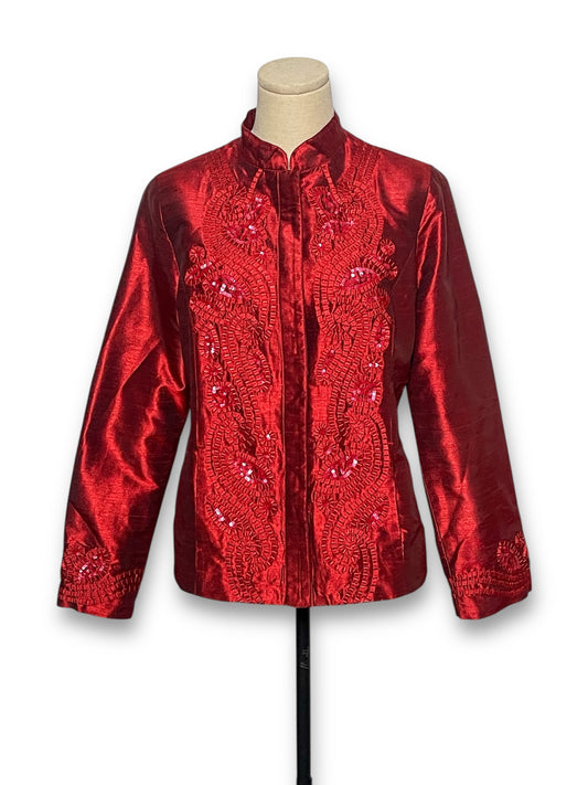 Y2K Chico’s Shiny Ruby Red Blouse (L)