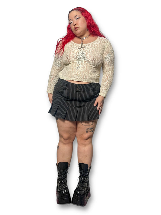 90’s Cream Floral Lace Long Sleeve Shirt (XL/1X/2X)