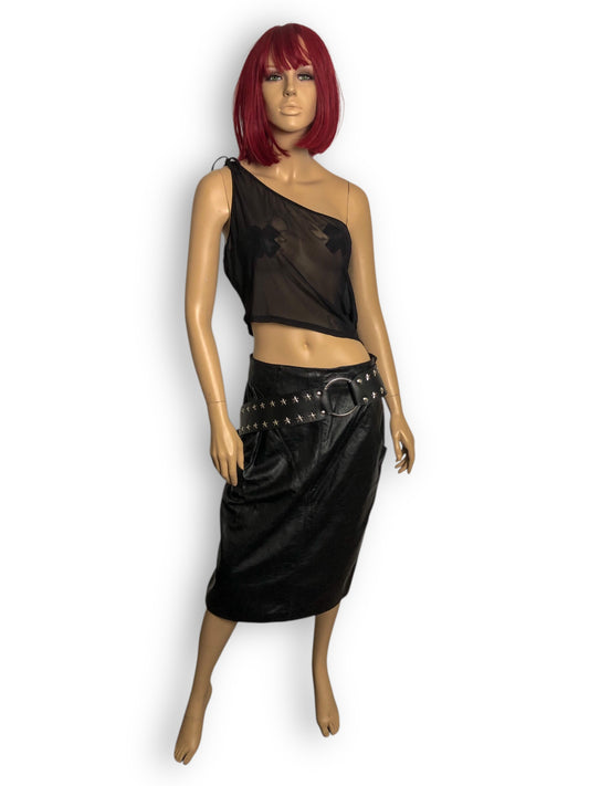 90’s/Y2K Black Leather Pencil Skirt (L)