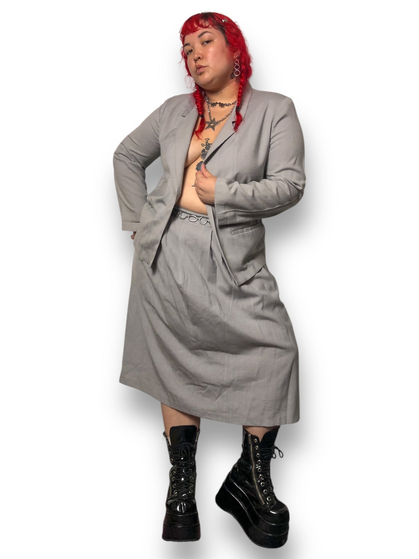 80’s/90’s Punch-Line Gray Skirt Suit (XL)