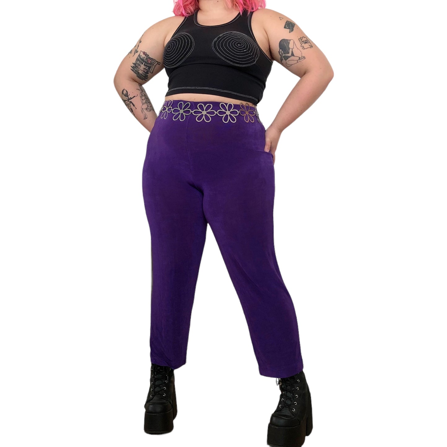 80’s Slinky Purple Ribbed Pants (L/XL/2X)