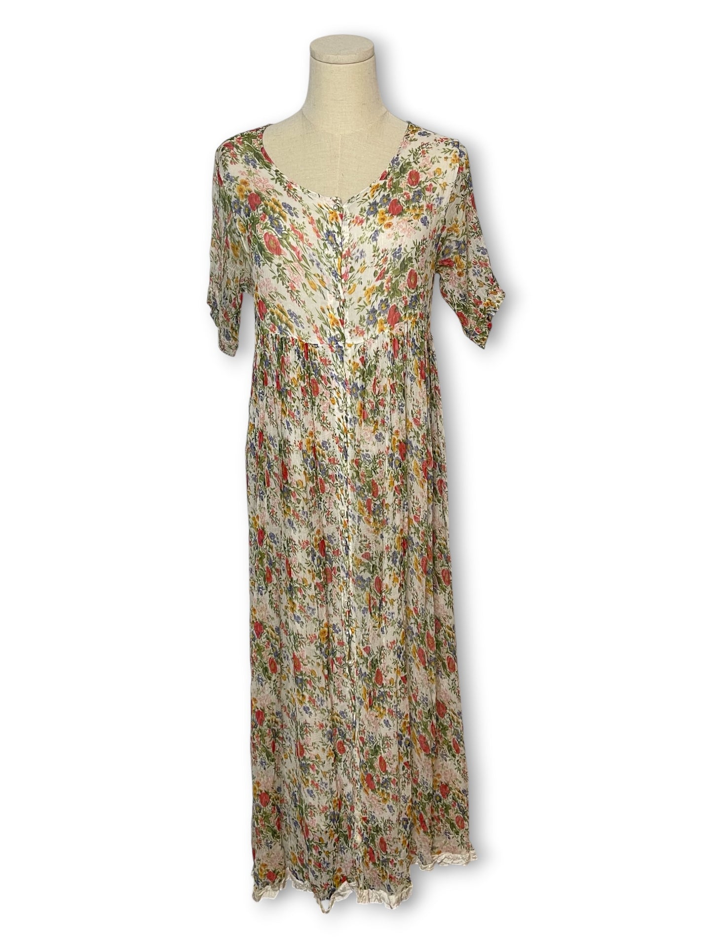 90’s Floral Print Cottage Maxi Dress (M)